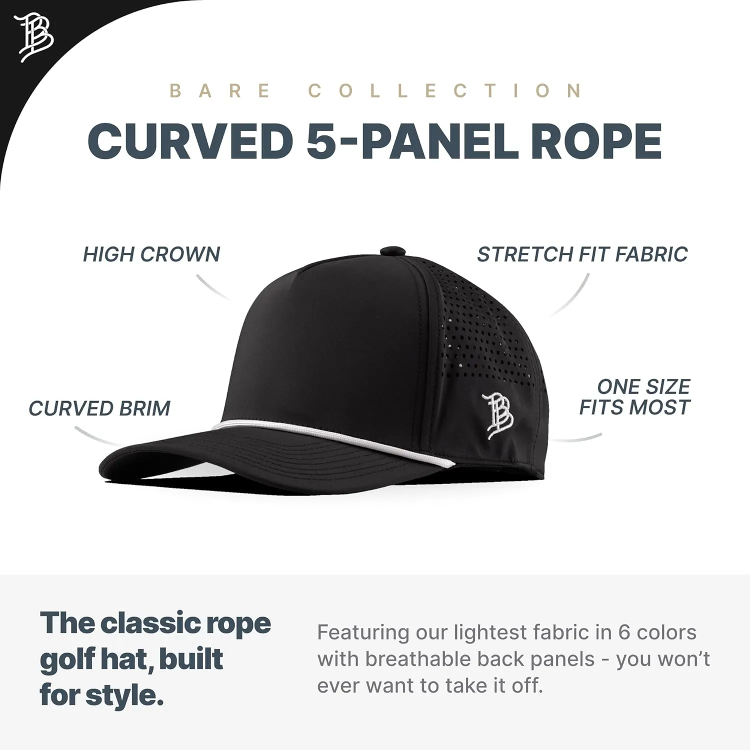 Branded Bills Old Glory PVC Curved 5 Panel Rope Hat, Fits 7-7 7/8, Adjustable Snapback