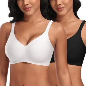 Bras for Women Wireless V Neck Push Up Seamless No Underwire Comfortable Plus Size Everyday Bra Bralettes with Extender