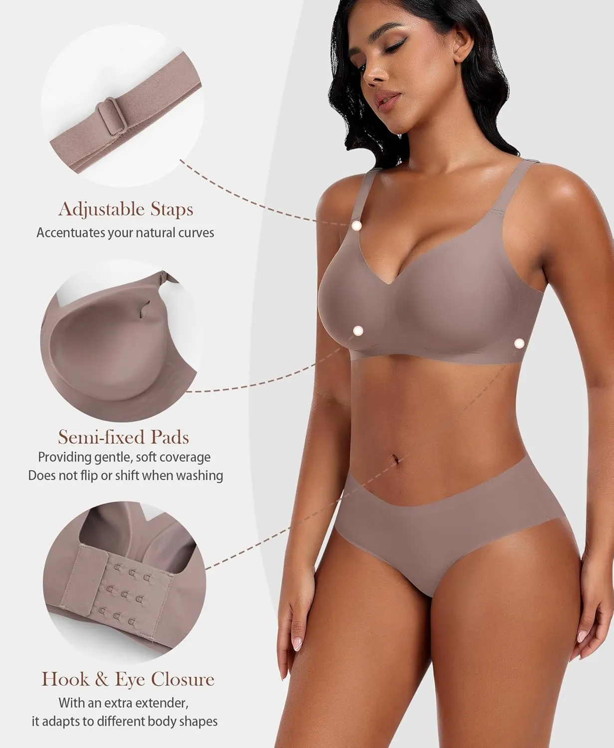 Bras for Women Wireless V Neck Push Up Seamless No Underwire Comfortable Plus Size Everyday Bra Bralettes with Extender