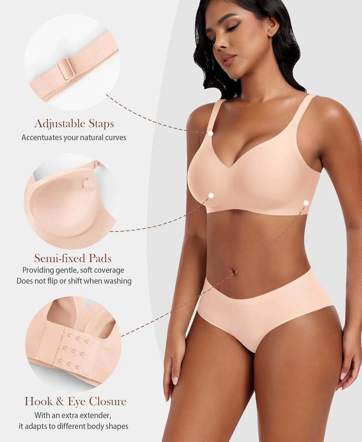 Bras for Women Wireless V Neck Push Up Seamless No Underwire Comfortable Plus Size Everyday Bra Bralettes with Extender