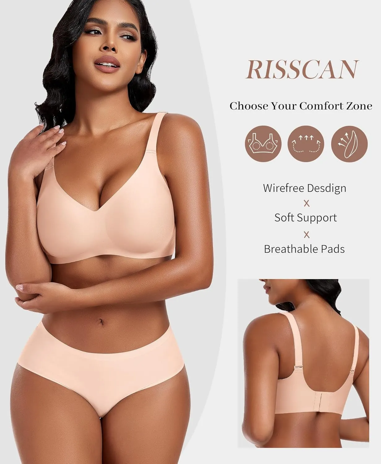 Bras for Women Wireless V Neck Push Up Seamless No Underwire Comfortable Plus Size Everyday Bra Bralettes with Extender