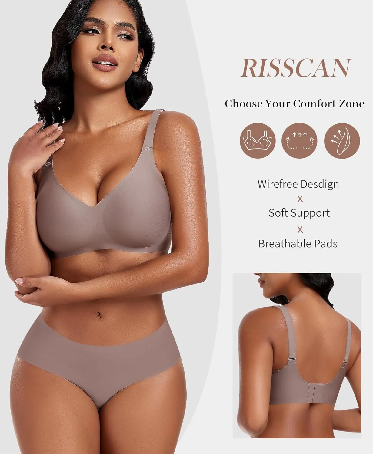 Bras for Women Wireless V Neck Push Up Seamless No Underwire Comfortable Plus Size Everyday Bra Bralettes with Extender