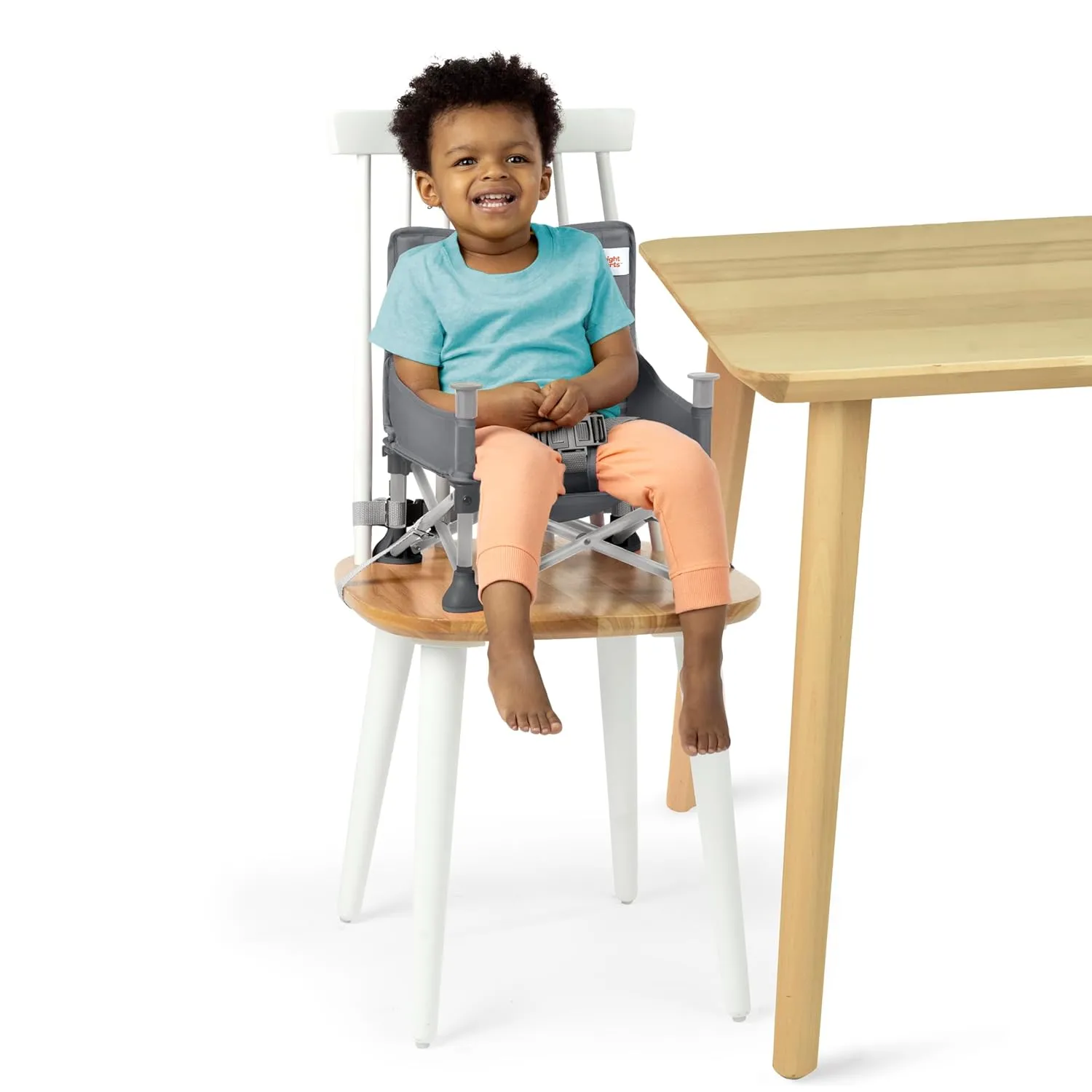 Bright Starts Pop 'N Sit Portable Booster, Indoor/Outdoor Use, Floor Seat with Feeding Tray, Grey, 6 Mos - 3 Yrs