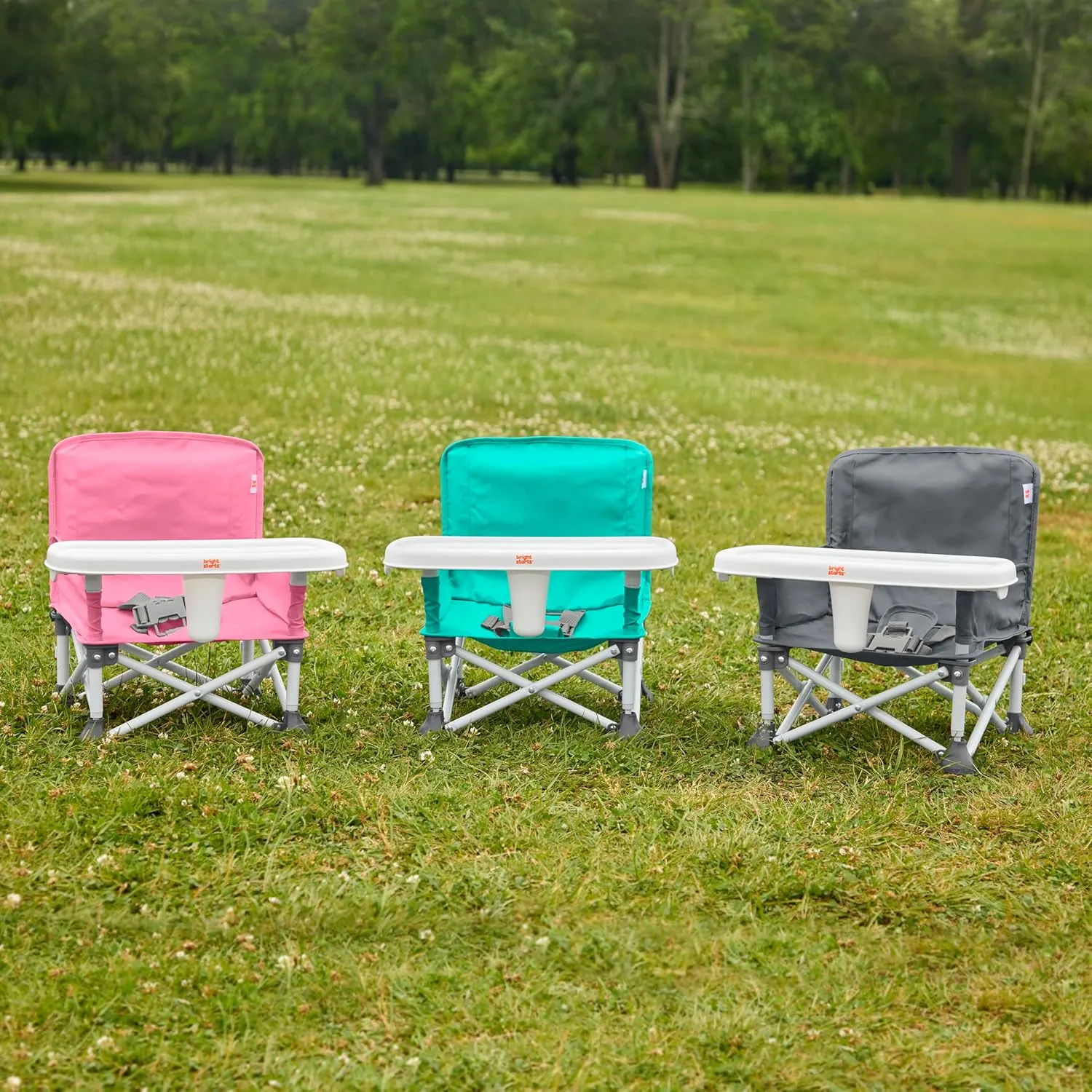 Bright Starts Pop 'N Sit Portable Booster, Indoor/Outdoor Use, Floor Seat with Feeding Tray, Grey, 6 Mos - 3 Yrs
