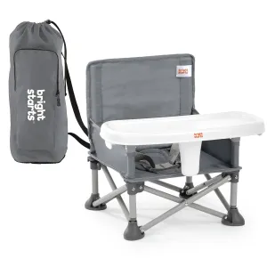 Bright Starts Pop 'N Sit Portable Booster, Indoor/Outdoor Use, Floor Seat with Feeding Tray, Grey, 6 Mos - 3 Yrs