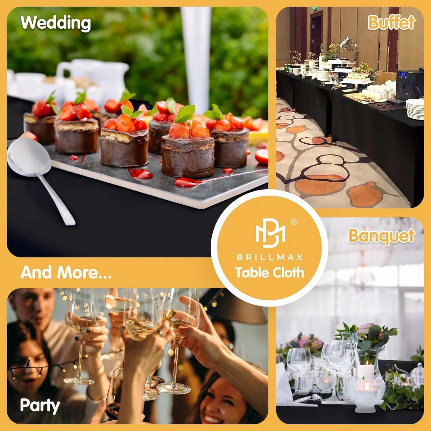 BRILLMAX 6 Pack Black Fitted Spandex Table Covers - 6ft Stretch Tablecloths for 6 Foot Rectangle Folding Cloths Rectangular Bulk Linen Fabric Elastic for Wedding Reception Banquet Birthday Party