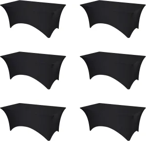 BRILLMAX 6 Pack Black Fitted Spandex Table Covers - 6ft Stretch Tablecloths for 6 Foot Rectangle Folding Cloths Rectangular Bulk Linen Fabric Elastic for Wedding Reception Banquet Birthday Party