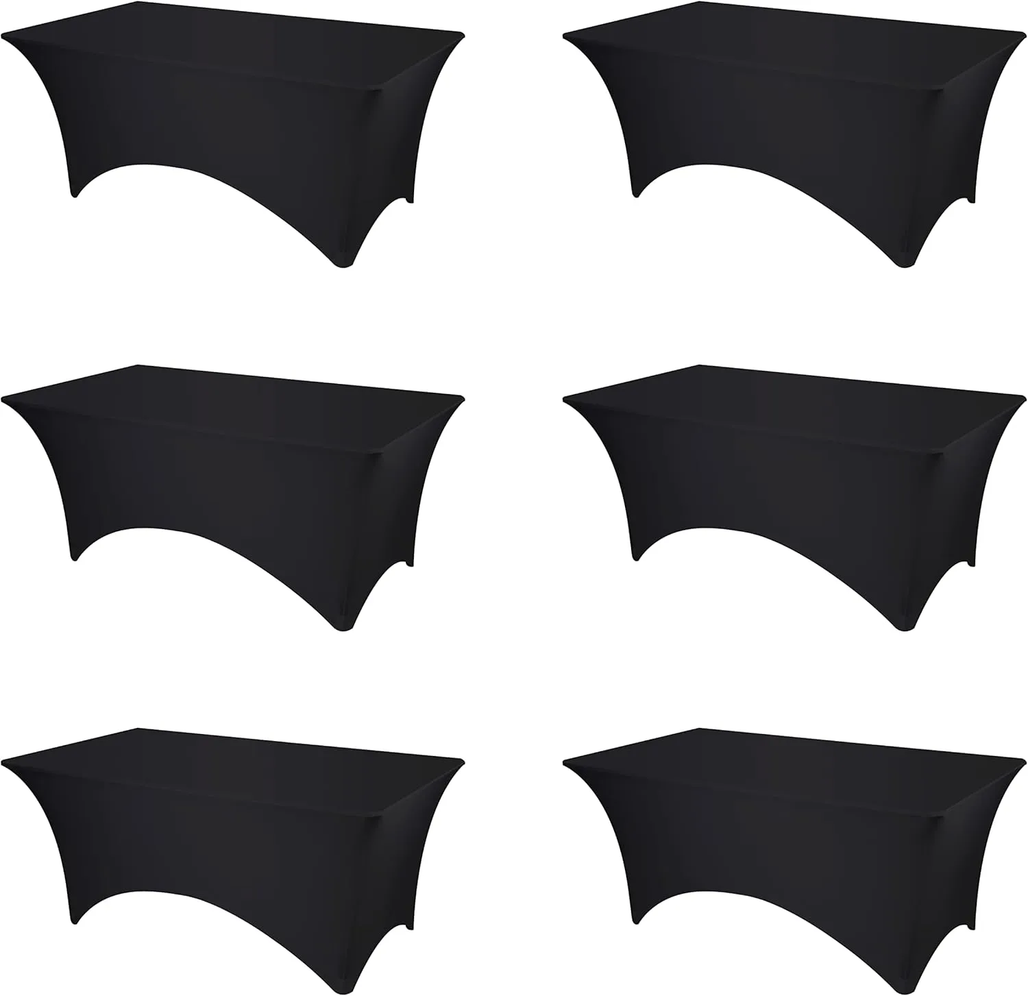 BRILLMAX 6 Pack Black Fitted Spandex Table Covers - 6ft Stretch Tablecloths for 6 Foot Rectangle Folding Cloths Rectangular Bulk Linen Fabric Elastic for Wedding Reception Banquet Birthday Party