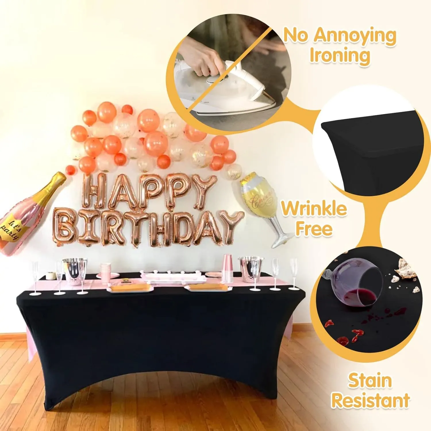 BRILLMAX 6 Pack Black Fitted Spandex Table Covers - 6ft Stretch Tablecloths for 6 Foot Rectangle Folding Cloths Rectangular Bulk Linen Fabric Elastic for Wedding Reception Banquet Birthday Party