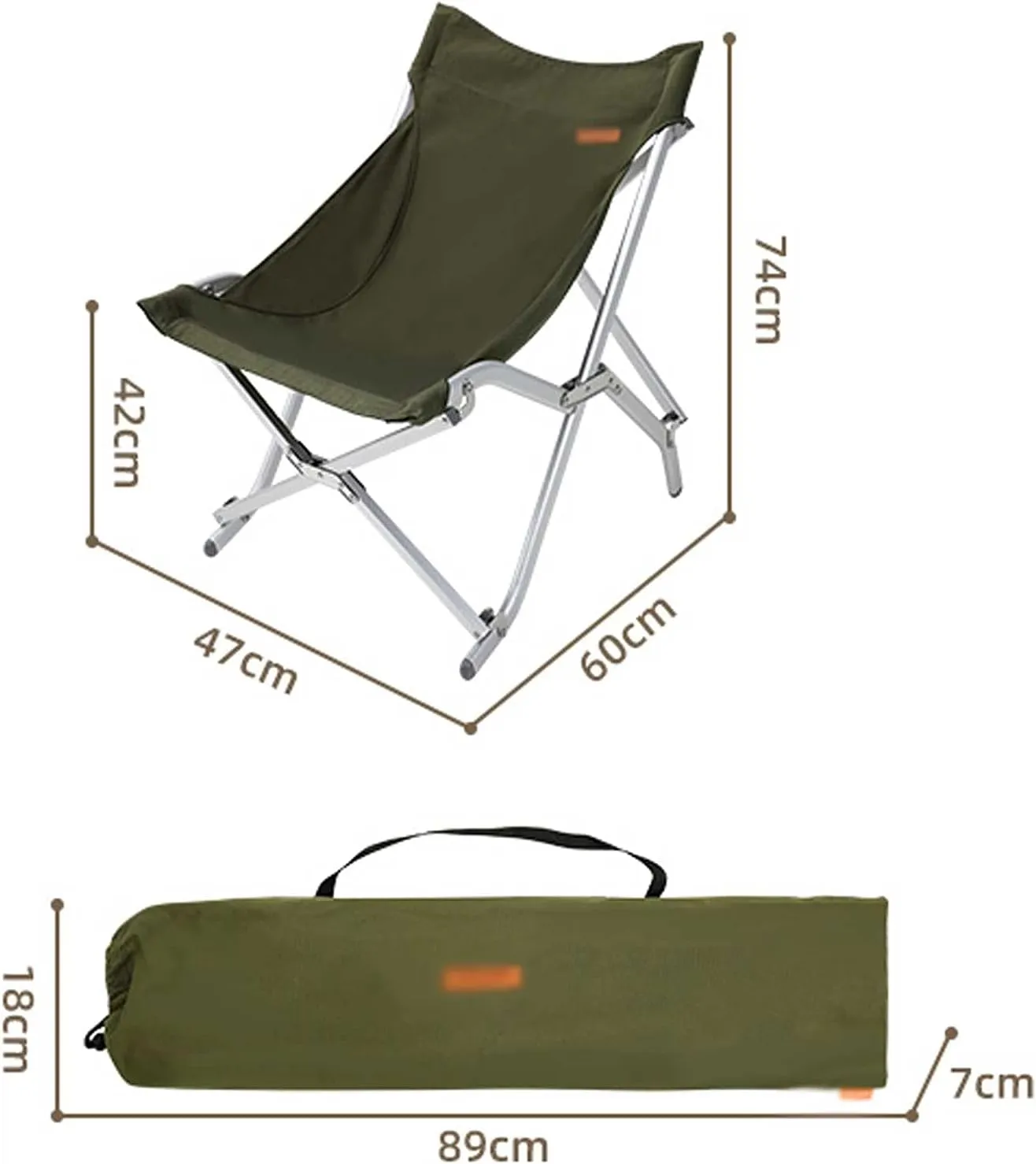 BTZHY Recliner Chair,Foldable Moon Chair with Backrest,Portable Fishing Chair,Outdoor Camping Seat,Aluminum Alloy Bracket,Green,Yellow,for Beach,Lawn,Picnic,Hiking.