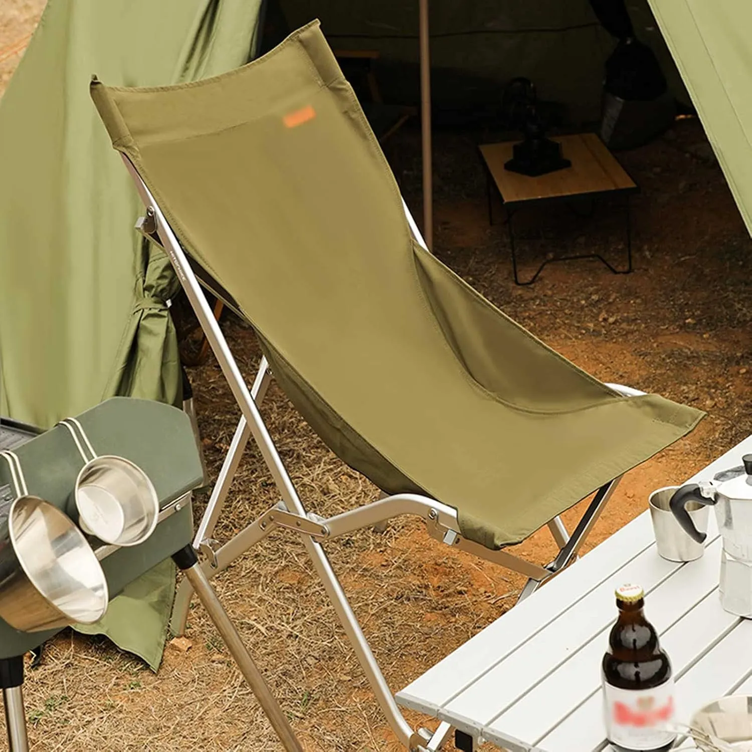 BTZHY Recliner Chair,Foldable Moon Chair with Backrest,Portable Fishing Chair,Outdoor Camping Seat,Aluminum Alloy Bracket,Green,Yellow,for Beach,Lawn,Picnic,Hiking.