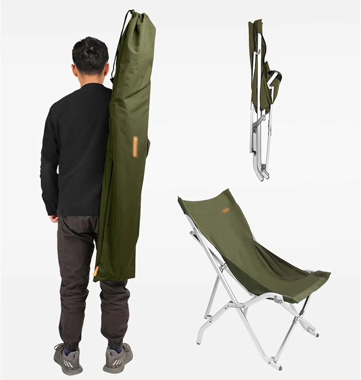 BTZHY Recliner Chair,Foldable Moon Chair with Backrest,Portable Fishing Chair,Outdoor Camping Seat,Aluminum Alloy Bracket,Green,Yellow,for Beach,Lawn,Picnic,Hiking.