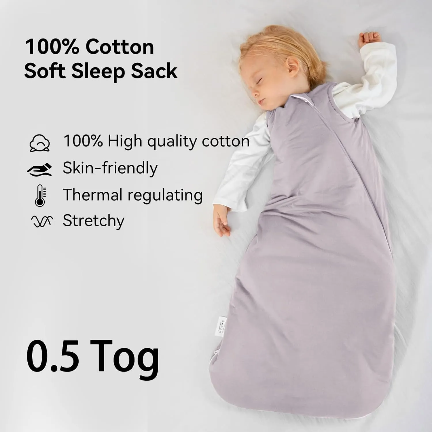 BubblePanda Baby Sleep Sack 24-36 Months 100% Cotton 0.5 Tog Toddler Sleeping Sack 2t-3t for Babies Unisex 2-Way Zipper 3t Baby Wearable Blanket Lightweight Thin