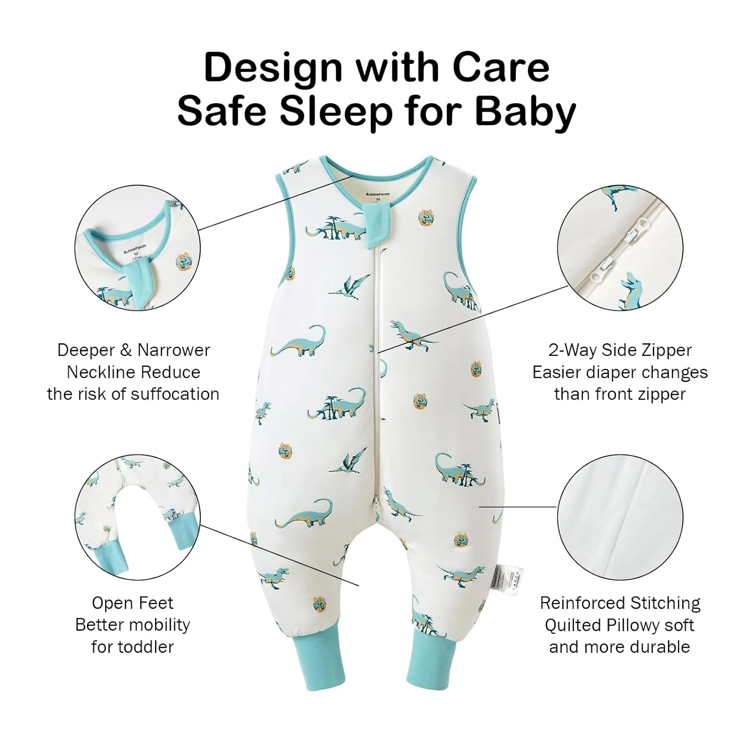 BubblePanda Rayon Made from Bamboo Toddler Sleep Sack with Feet 24-36 Months 1.0 Tog Ultra Soft Toddler Sleeping Sack 2t-3t Sleep Bag Walker Quilted Wearable Blanket with Legs 2-Way Zipper Lightweight