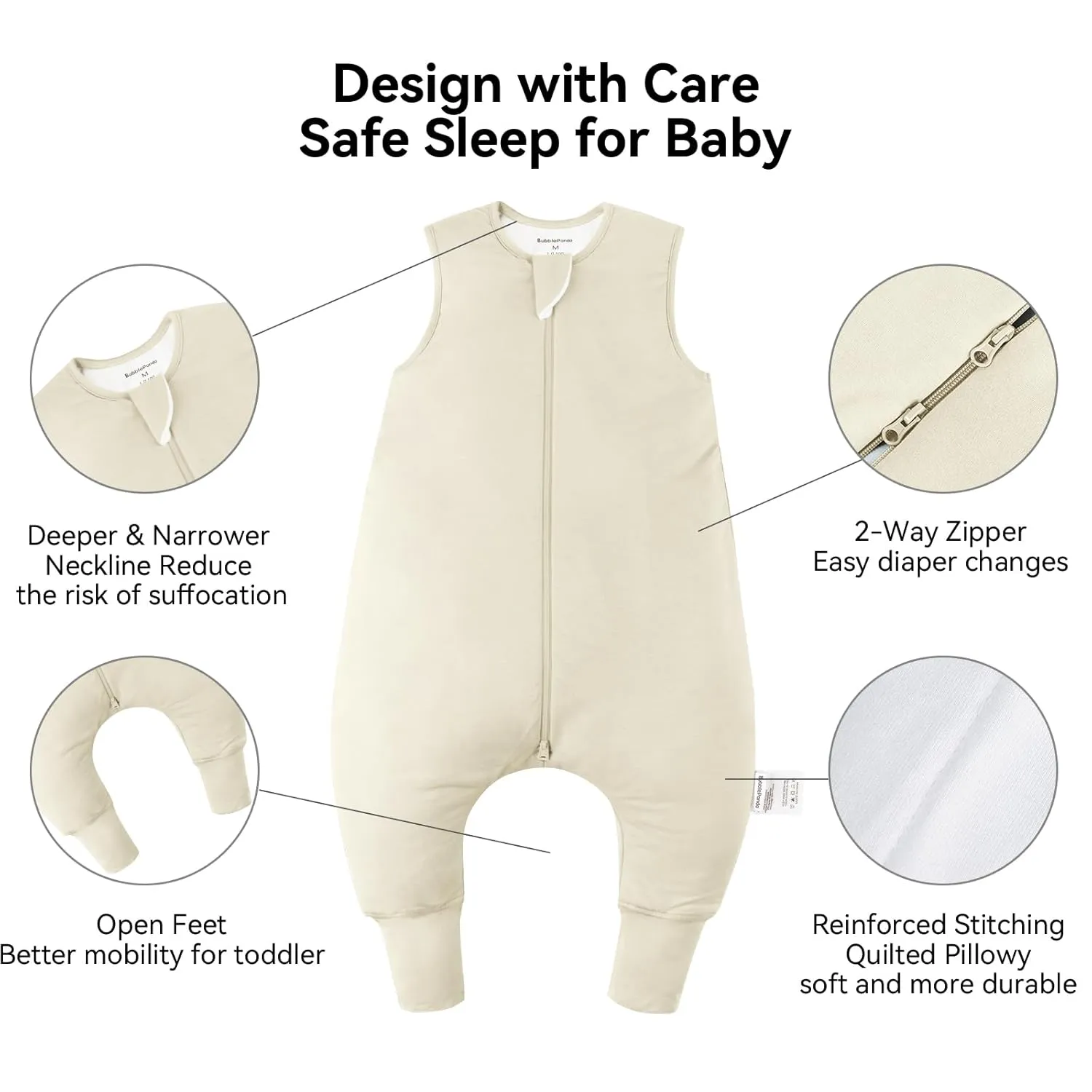 BubblePanda Toddler Sleep Sack with Feet 6-12 Months 100% Cotton Wearable Blanket with Legs Baby Sleep Bag Walker 1.0 Tog Soft Quilted 2-Way Zipper