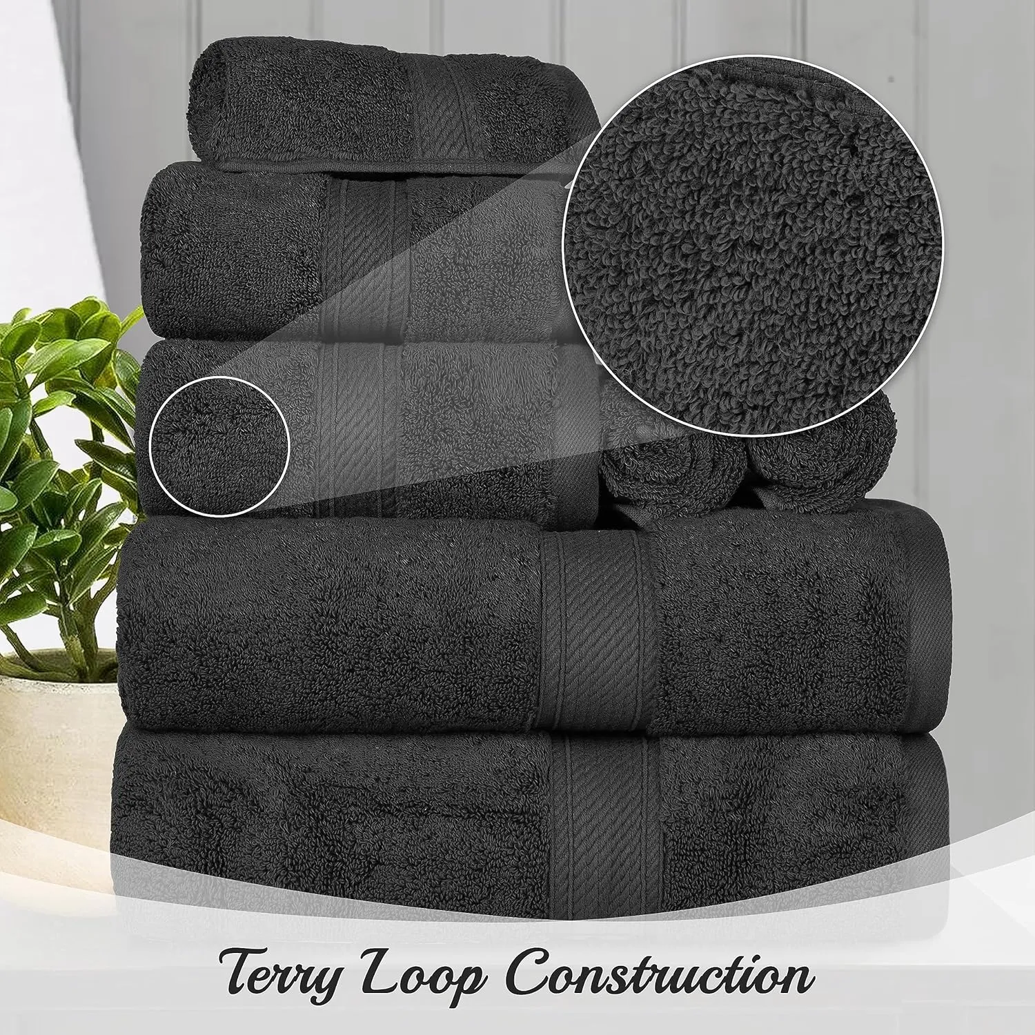 Buckingham Egyptian Cotton Solid 2-Piece Towel Set, Bath Towels, Black
