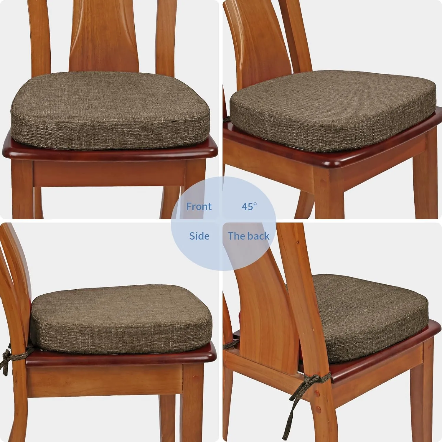 BUYUE Thickened 2.5" Friendly Woven Fabric Dining Chair Cushion, U-Shape High Density Foam Comfortable Chair Pad for Kitchen, Slip Resistant Indoor Seat Cushion (1 Piece, Brown)
