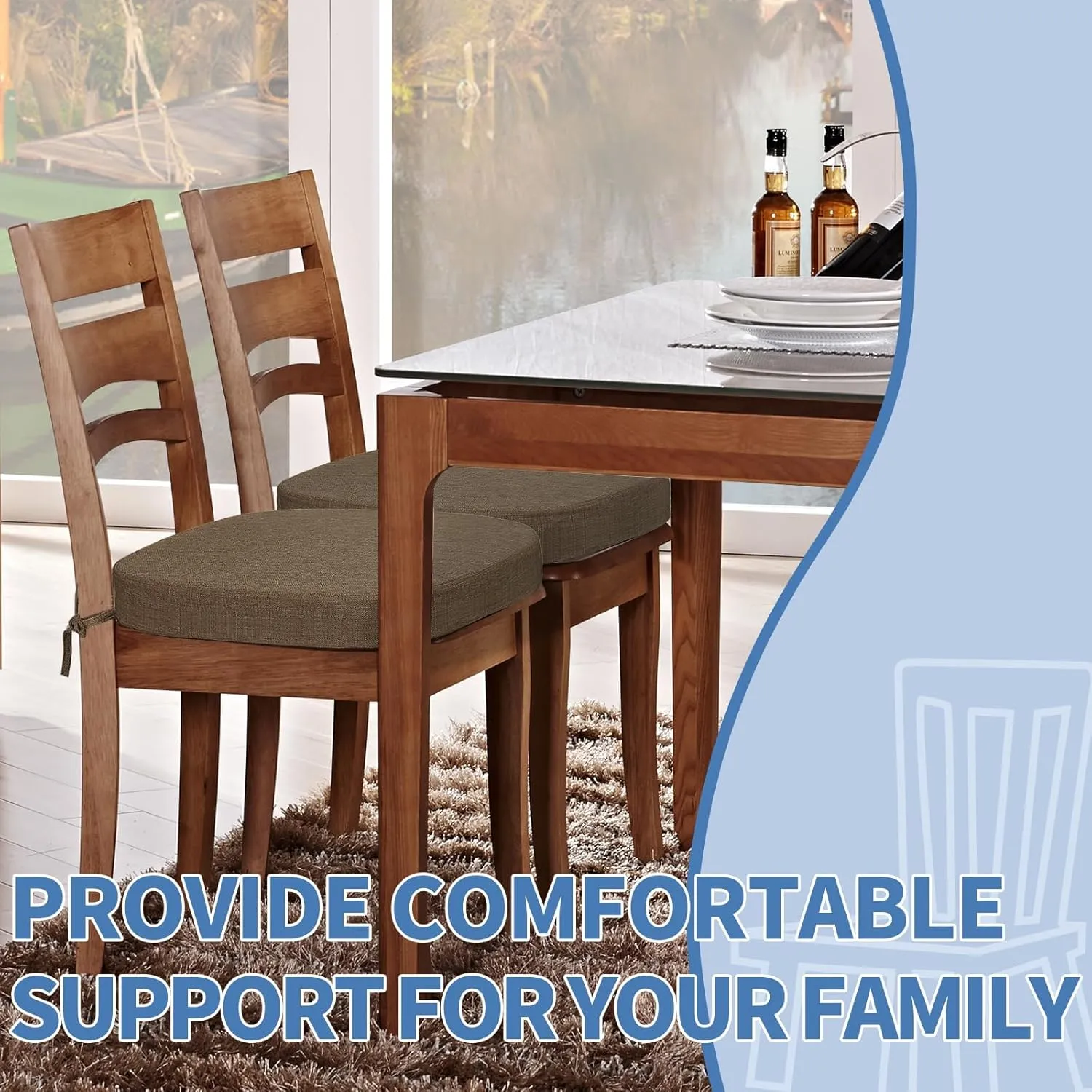 BUYUE Thickened 2.5" Friendly Woven Fabric Dining Chair Cushion, U-Shape High Density Foam Comfortable Chair Pad for Kitchen, Slip Resistant Indoor Seat Cushion (1 Piece, Brown)