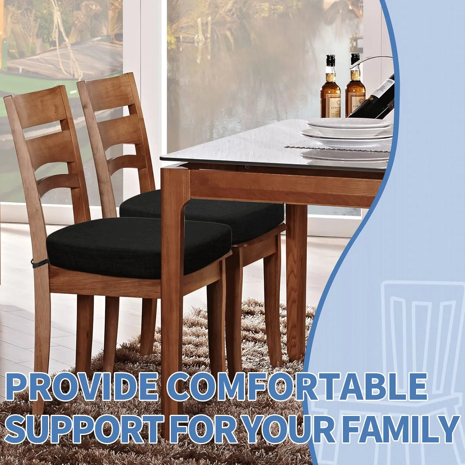 BUYUE Thickened 2.5" Original Linen Dining Chair Cushion, U-Shape High Density Foam Comfortable Chair Pad for Kitchen, Slip Resistant Indoor Seat Cushion (1 Piece, Black)