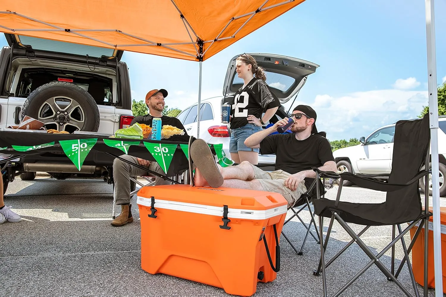 Camco Currituck Tangerine and White 30 Quart Cooler - Rugged Exterior Made for Camping, Hunting, Fishing and Tailgating - Comes with Cooler Basket (51757)