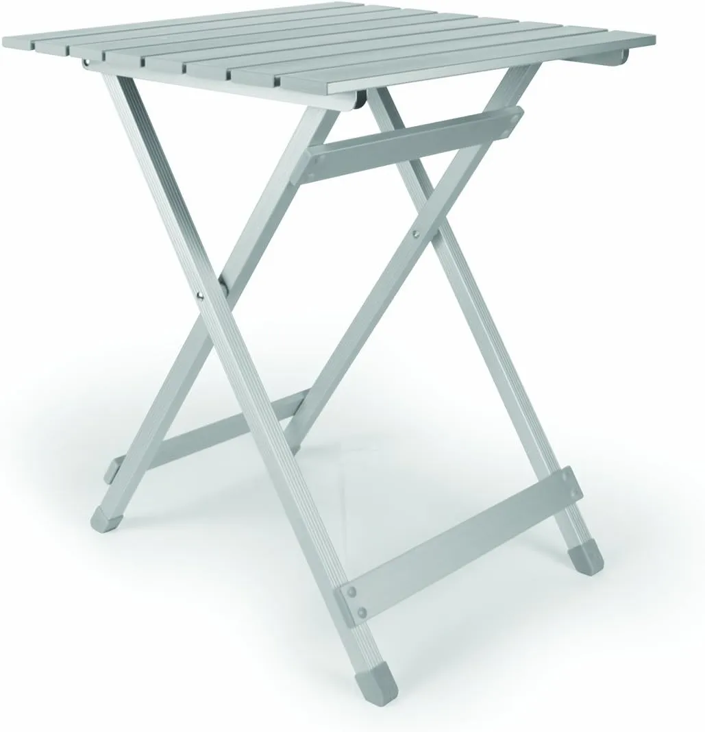 Camco Large Aluminum Side Table | Features Easy Setup & Supports Up to 110lbs | 19.5 L x 20” W x 24.25” H | Great for Camping, RVing & More | Folds to 2” (W) for RV Storage and Organization (51891)
