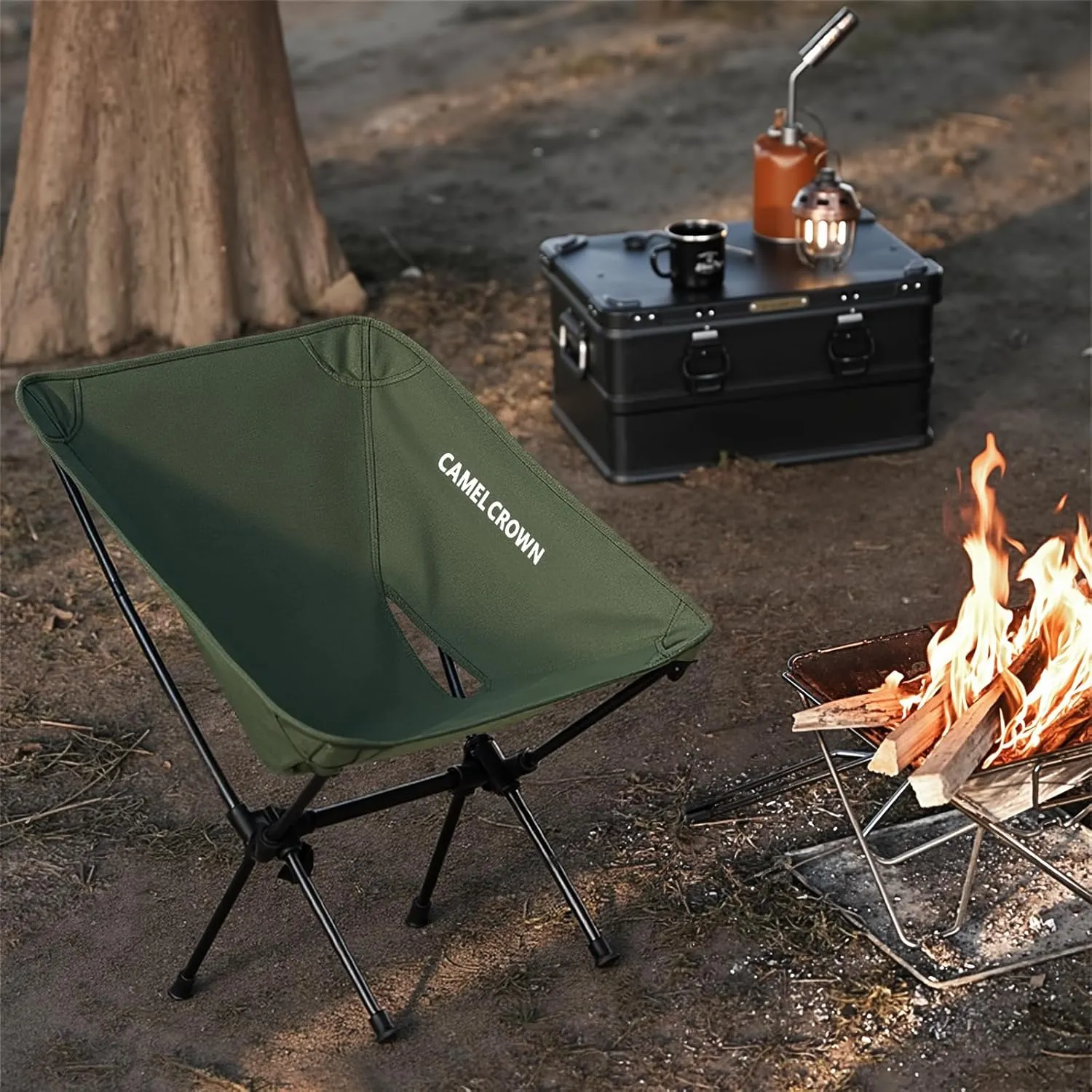 CAMEL CROWN Portable Camping Chair Folding Compact Lawn Lightweight Backpacking Chair with Carry Bag for Outdoor Hiking Beach Travel Picnic Festival Army Green