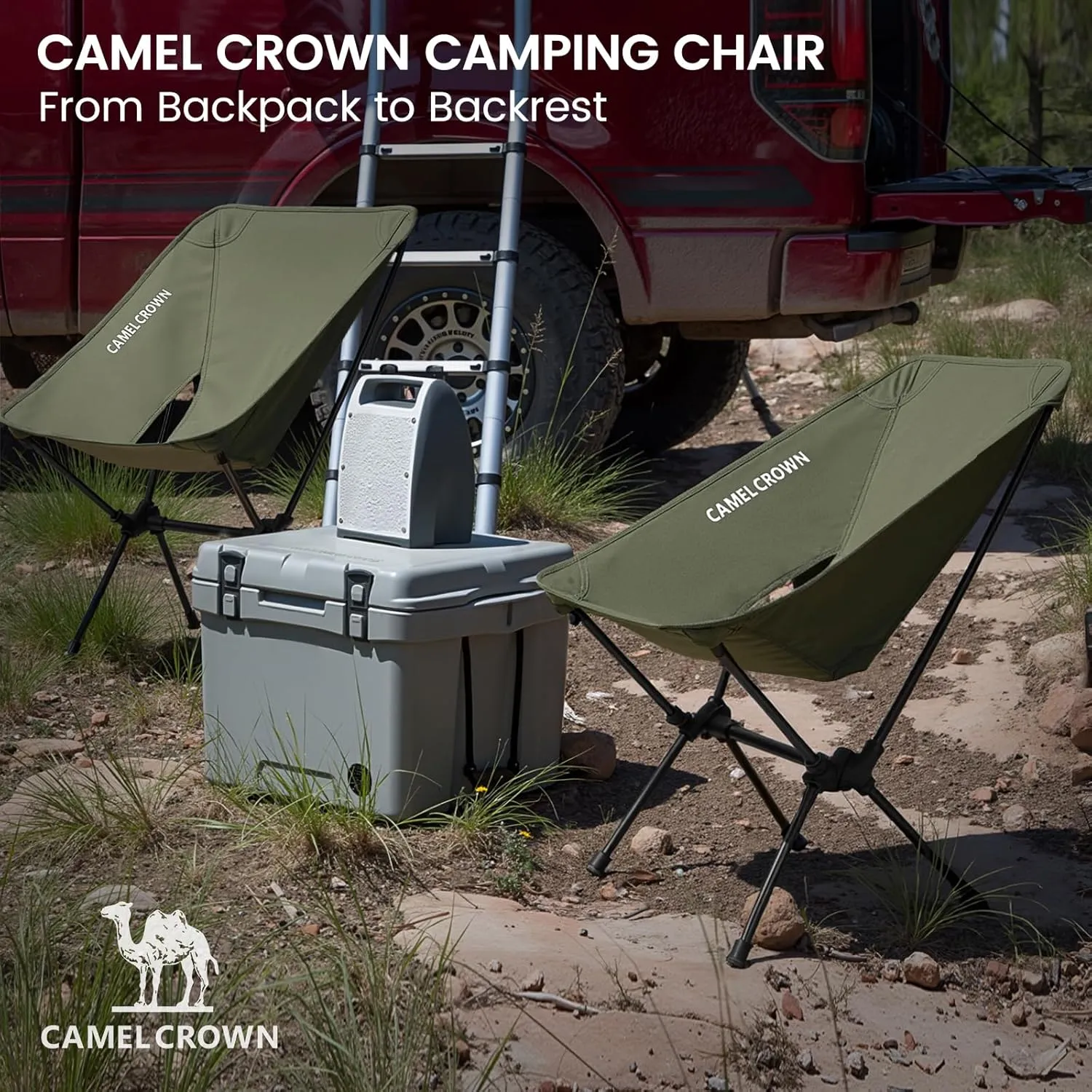 CAMEL CROWN Portable Camping Chair Folding Compact Lawn Lightweight Backpacking Chair with Carry Bag for Outdoor Hiking Beach Travel Picnic Festival Army Green