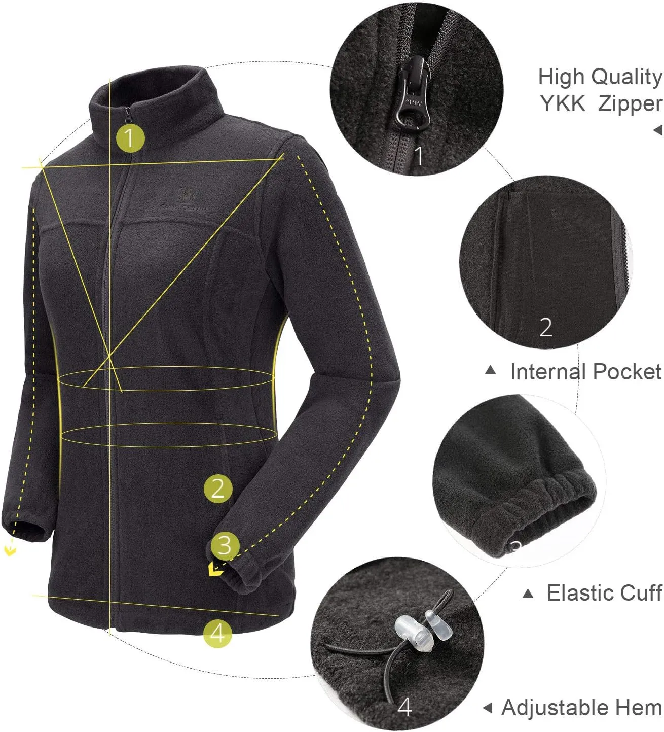 CAMEL CROWN Women Full Zip Fleece Jackets with Pockets Soft Polar Fleece Coat Jacket Sweater for Spring Outdoor