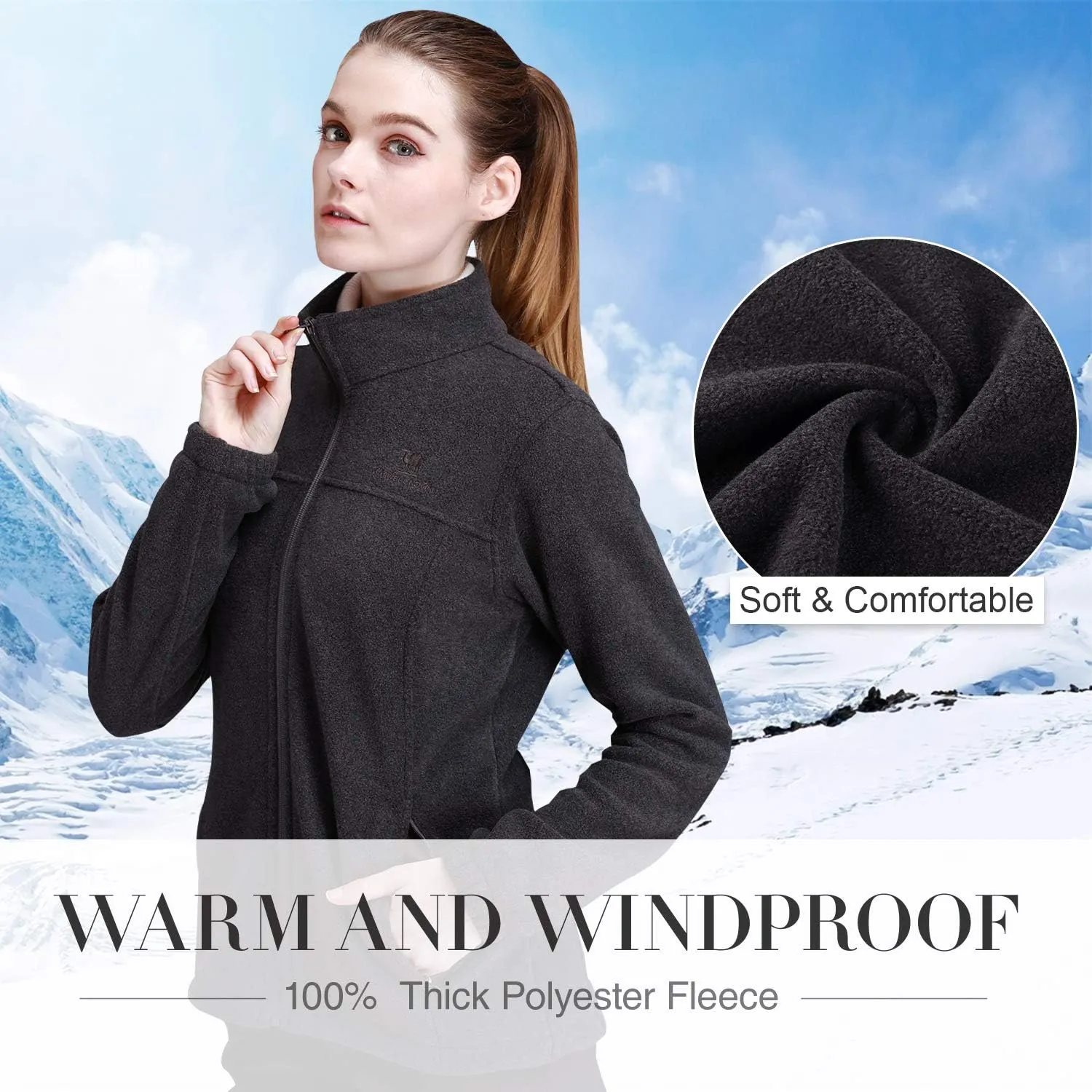 CAMEL CROWN Women Full Zip Fleece Jackets with Pockets Soft Polar Fleece Coat Jacket Sweater for Spring Outdoor