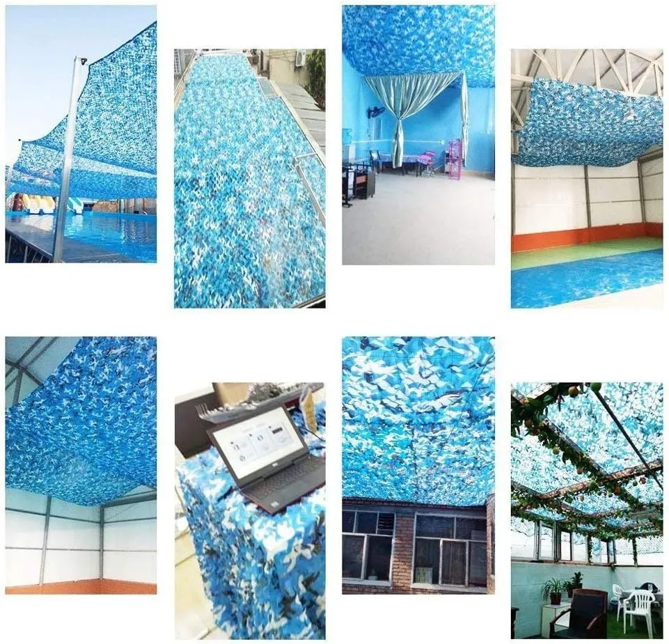 Camo Netting Military UV Resistant Shade Camouflage Net Sunscreen Nets for Wildlife Hunting, Photography, Car Sun Shade, Leisure Camping, Bars - Blue