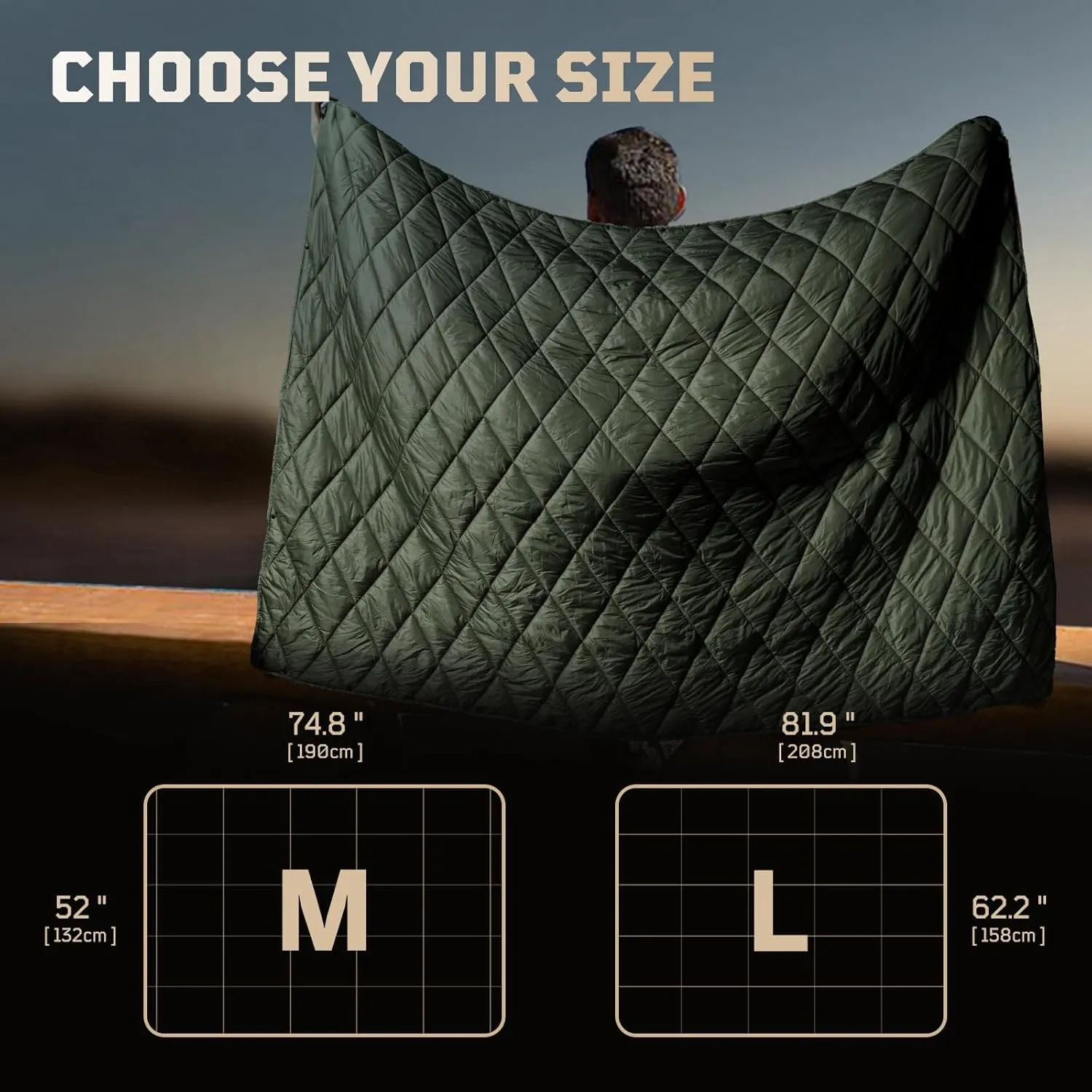 Camping Blanket - Puffy, Packable, Ultra Warm and Lightweight with Snap Button Backpacking Quilt, for Sleeping, Outdoors, Travel, and Indoor Use - Olive Green