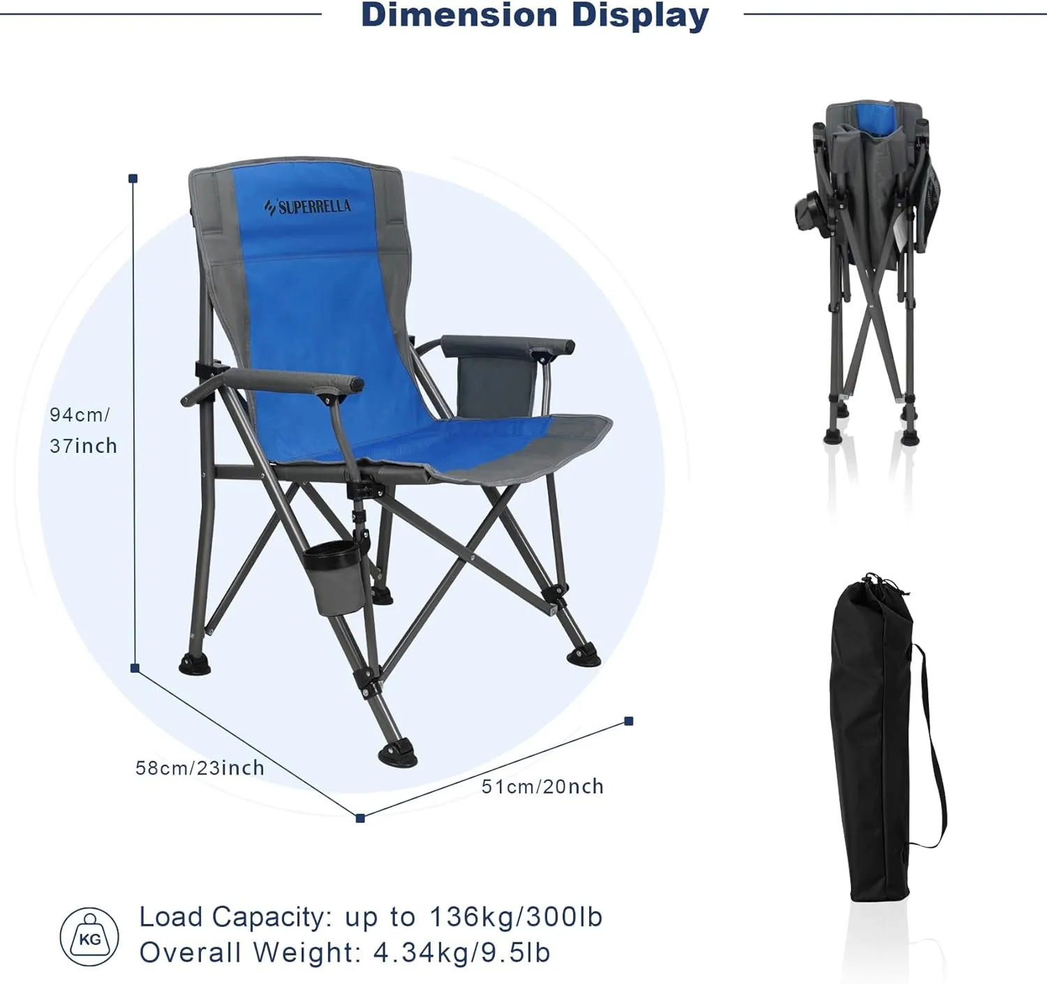 Camping Chair Folding Portable Lawn Chair 2 Pack Comfortable Hard Arm Sturdy for Family Camp, Outdoor, Sports, Beach, Travel, Blue, Supports 300 lbs