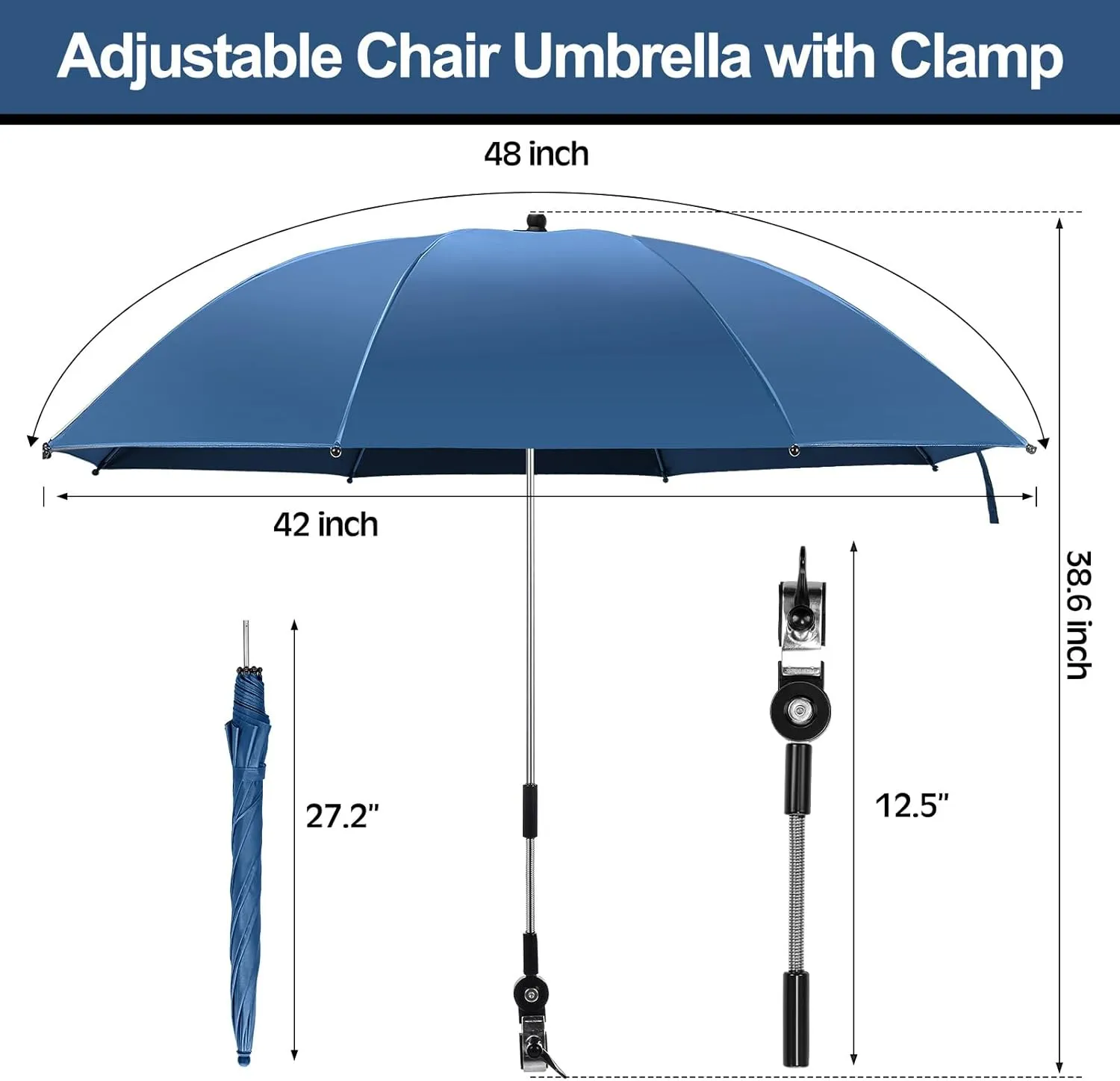 Camping Chair with Umbrella Reclining Chair with Foot Rest with Universal Clamp UPF 50  360 Degree Adjustable Umbrella Portable Lightweight Foldable for Outdoor