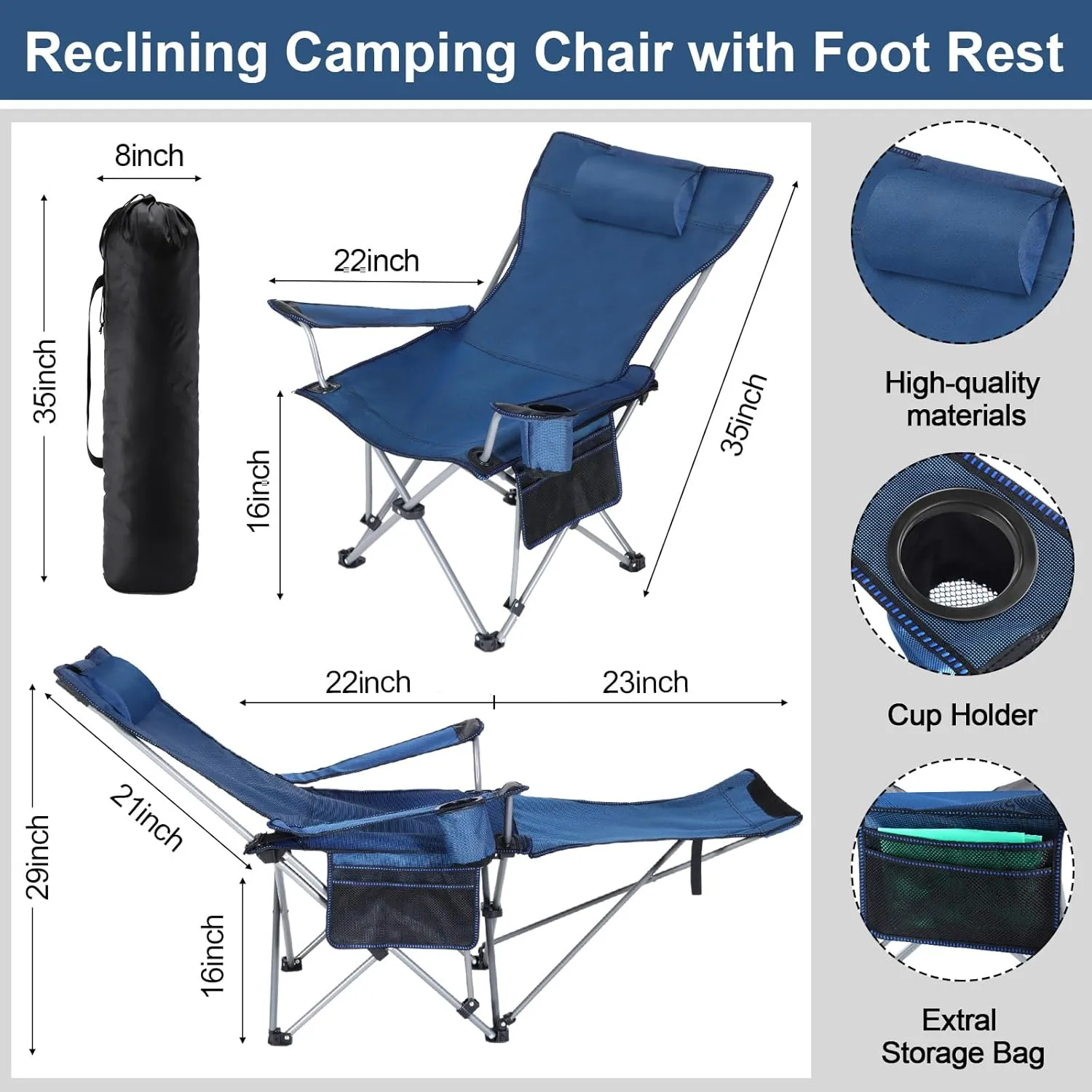 Camping Chair with Umbrella Reclining Chair with Foot Rest with Universal Clamp UPF 50  360 Degree Adjustable Umbrella Portable Lightweight Foldable for Outdoor