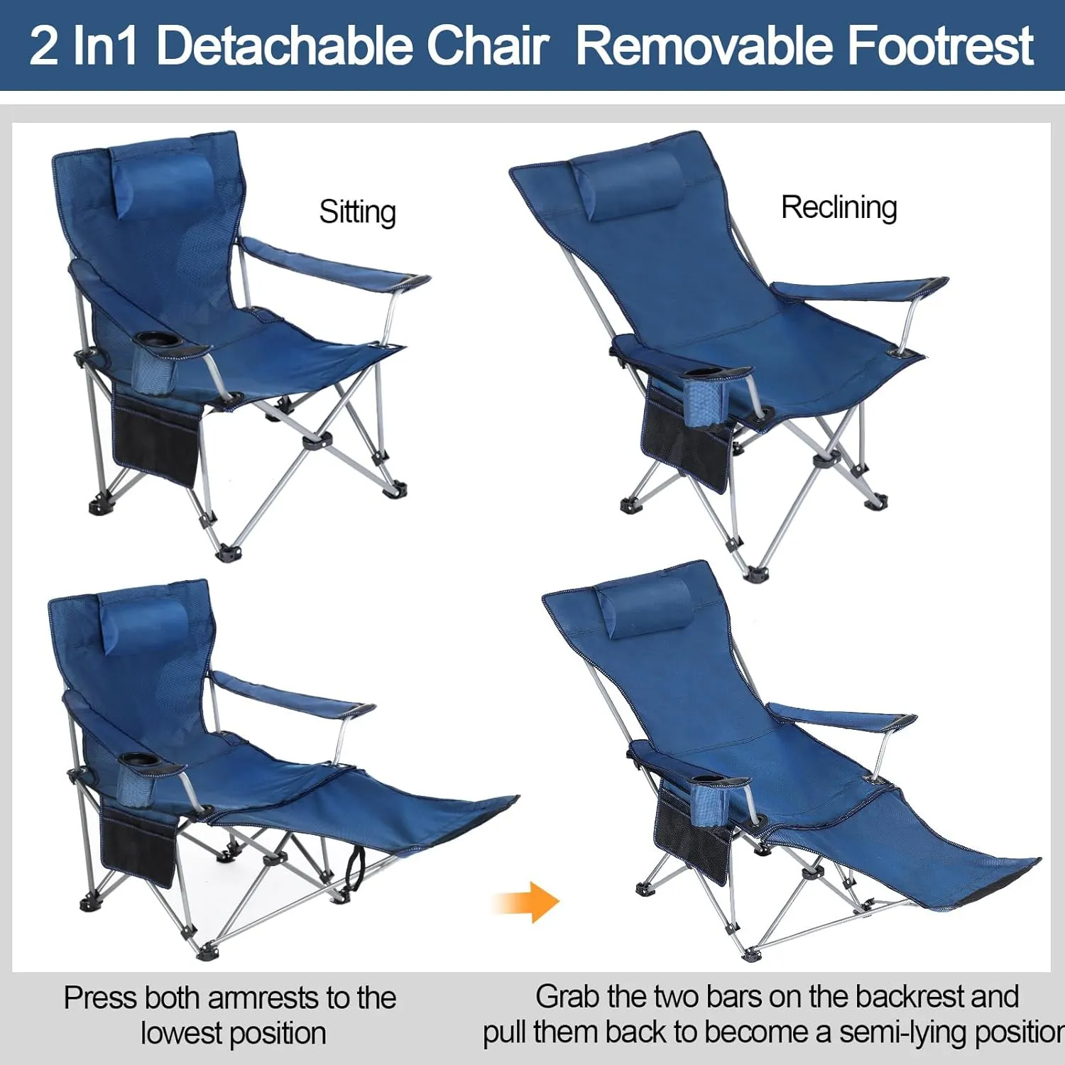 Camping Chair with Umbrella Reclining Chair with Foot Rest with Universal Clamp UPF 50  360 Degree Adjustable Umbrella Portable Lightweight Foldable for Outdoor
