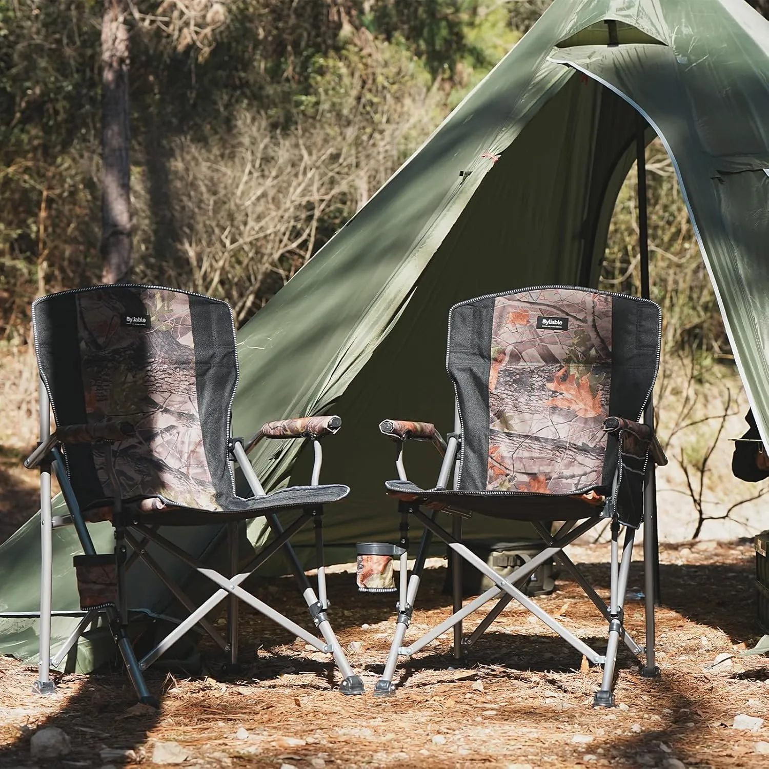 Camping Folding Chair, Heavy Duty Steel Frame Support 400 LBS with Side Pocket and Cup Holder, Portable for Camping, Fishing, Picnic,Camouflage