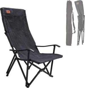 CAMPINGMOON Foldable Cotton Canvas Camping Chair Campfire High Back Low Style Relaxing Chair Black F-1002C-BK