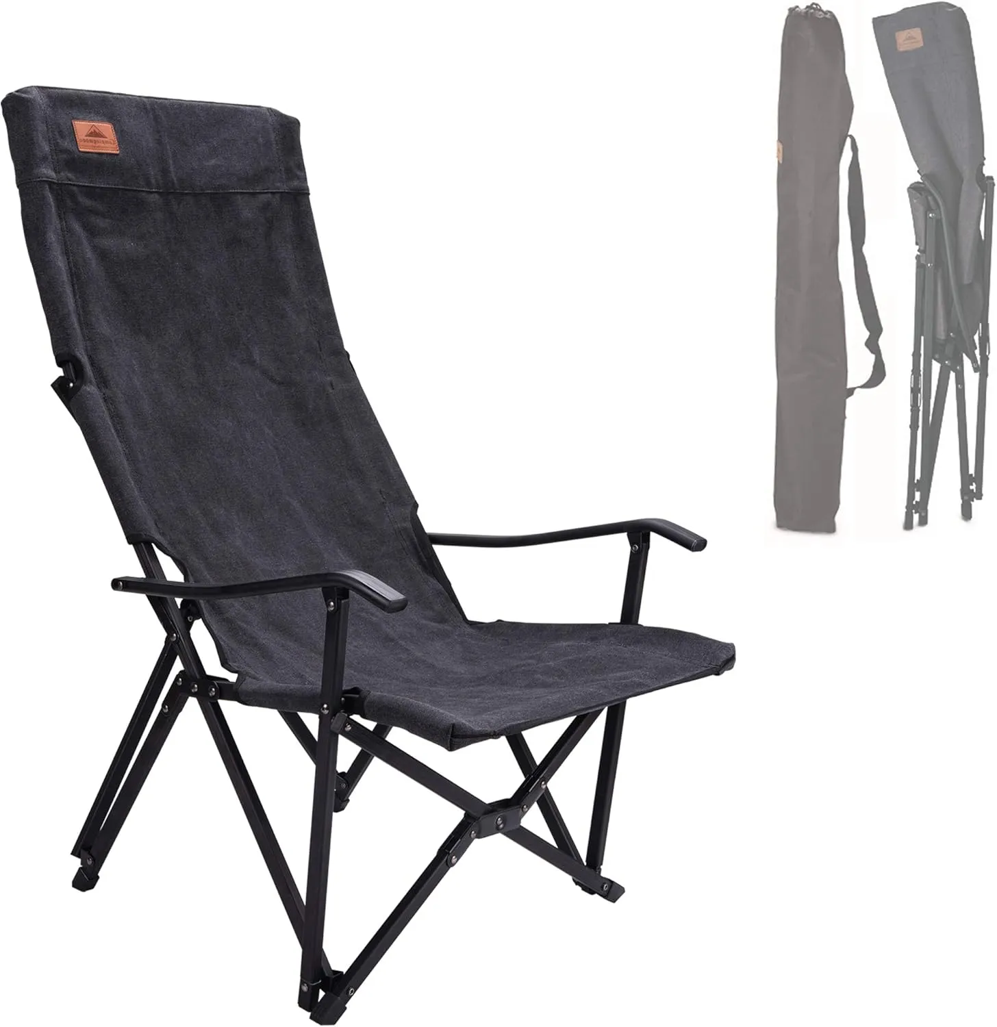 CAMPINGMOON Foldable Cotton Canvas Camping Chair Campfire High Back Low Style Relaxing Chair Black F-1002C-BK