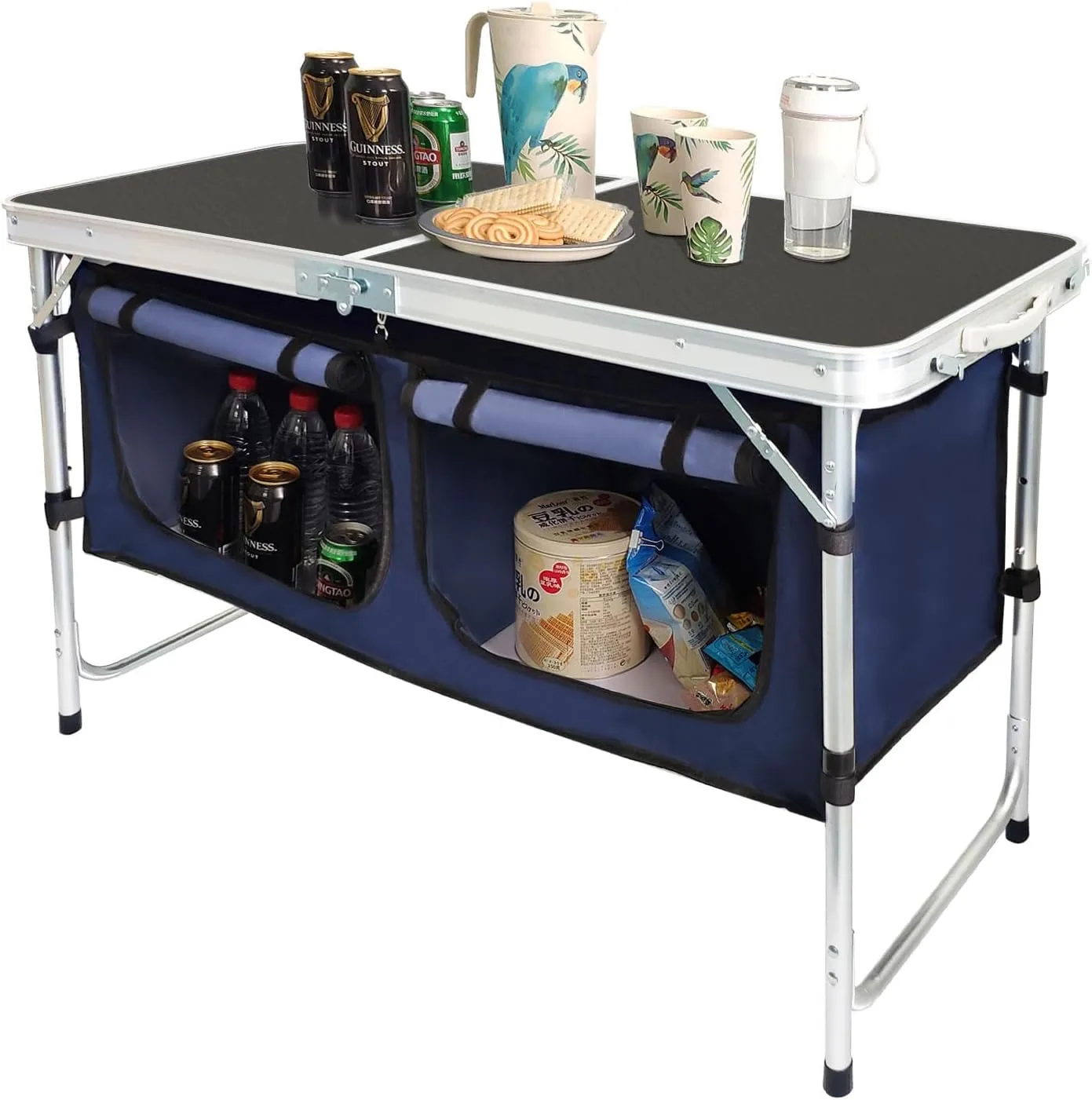 CampLand Outdoor Folding Table Aluminum Lightweight Height Adjustable with Storage Organizer for BBQ, Party, Camping