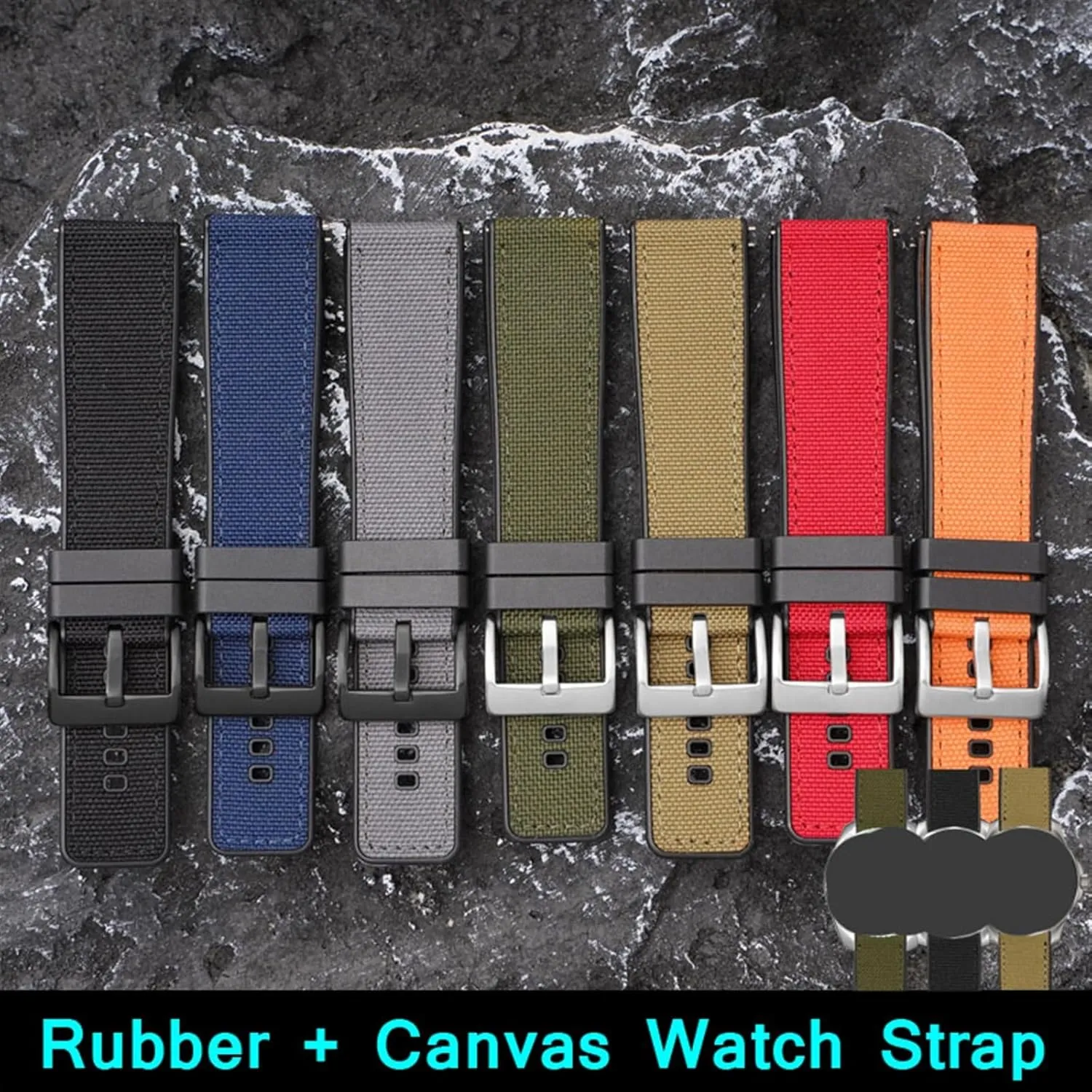 Canvas Silicone Watch Strap 20mm 22mm 24mm Men Women Universal