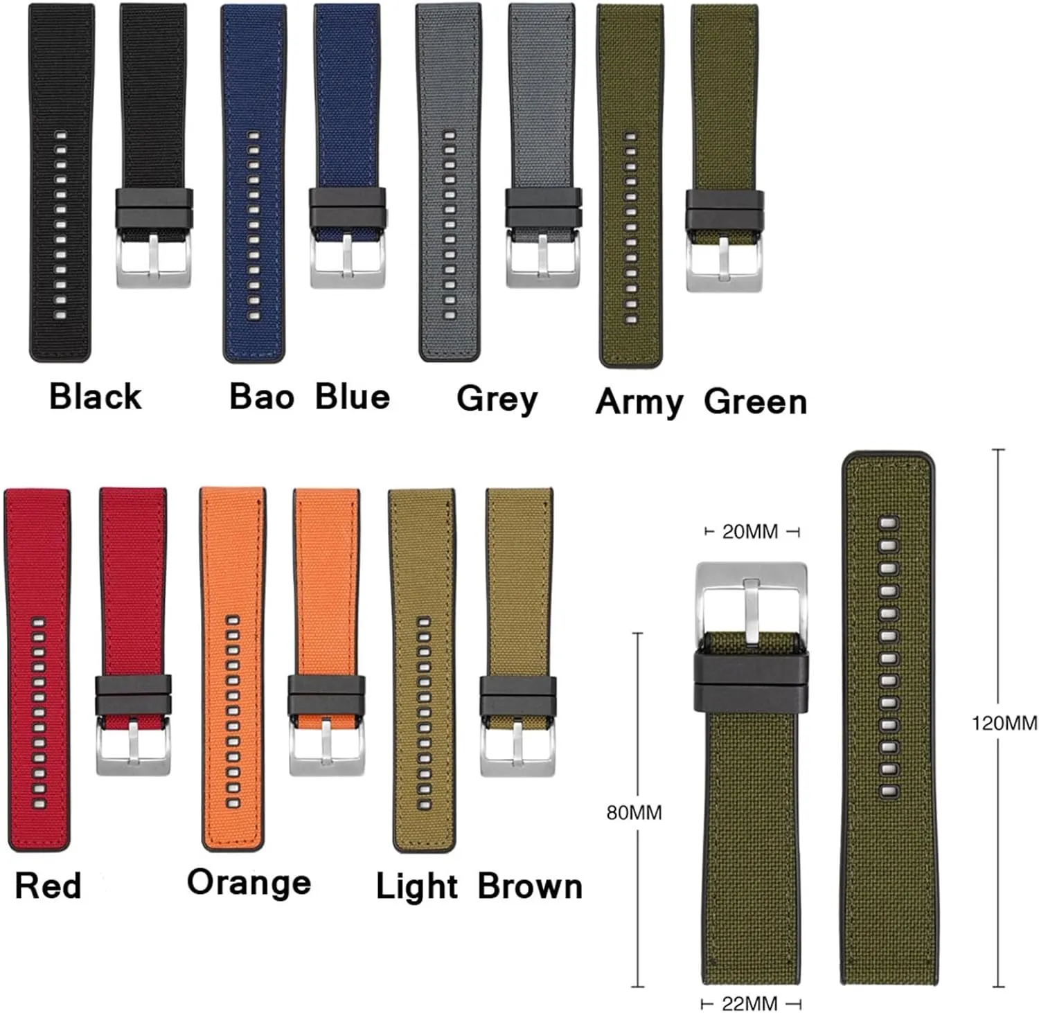 Canvas Silicone Watch Strap 20mm 22mm 24mm Men Women Universal