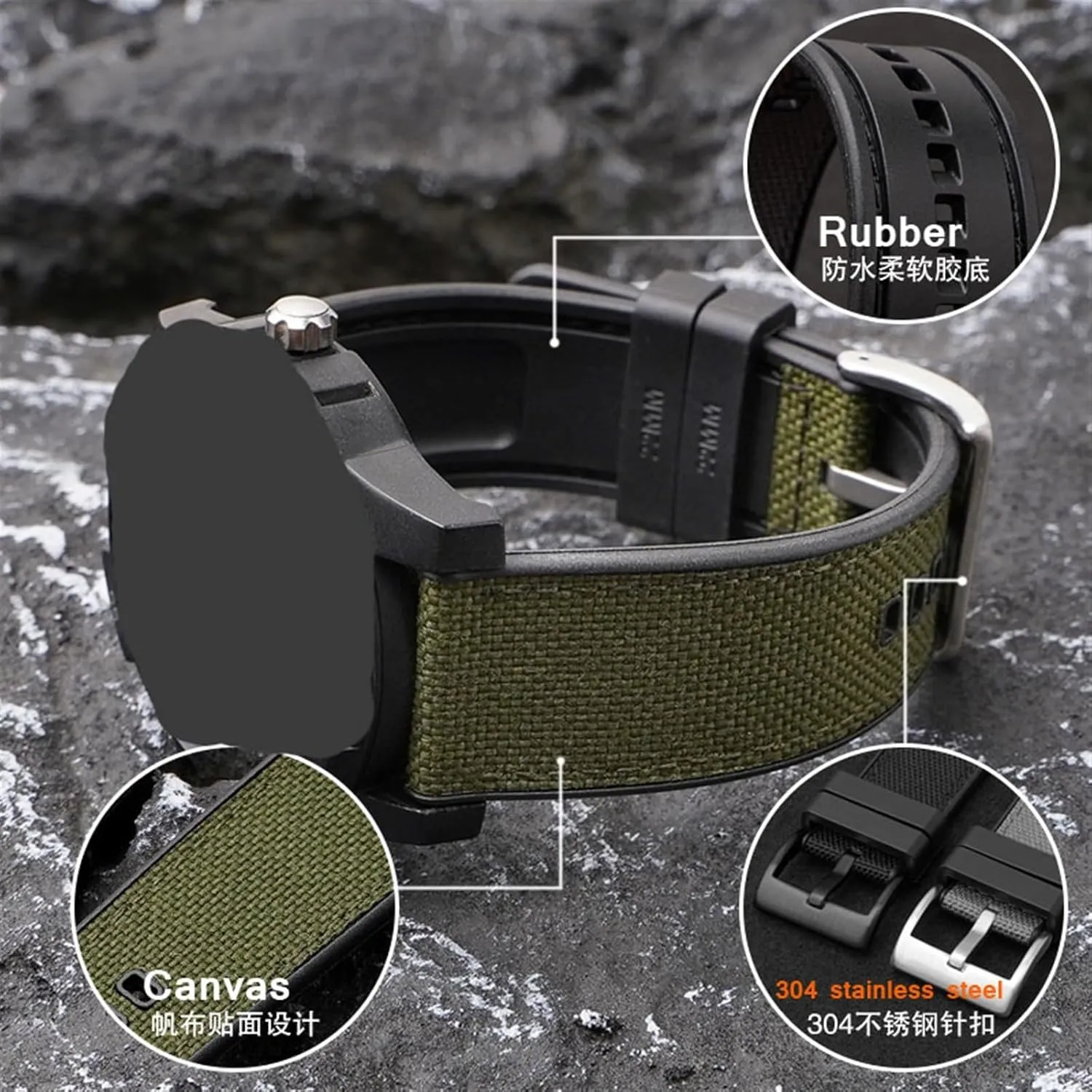 Canvas Silicone Watch Strap 20mm 22mm 24mm Men Women Universal