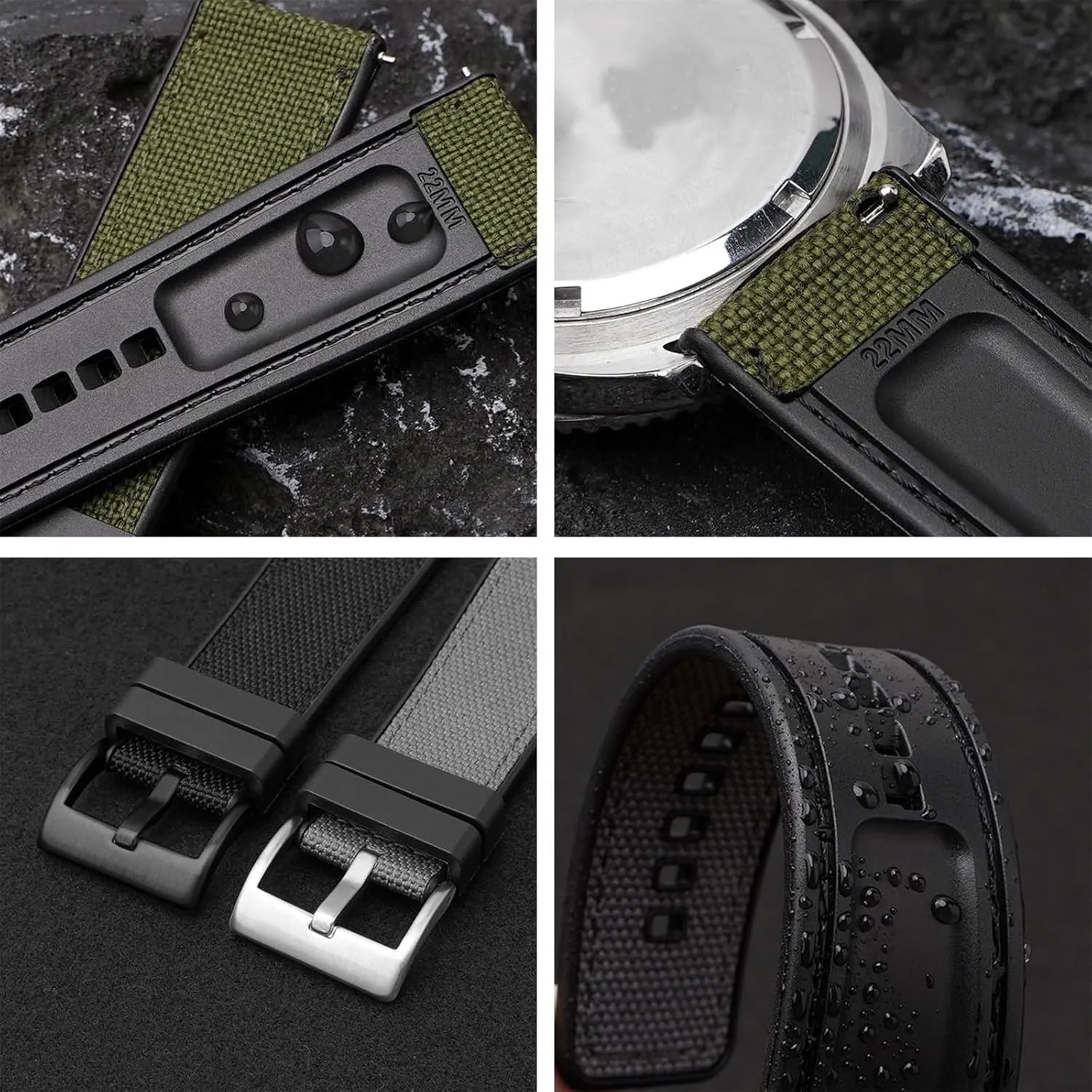 Canvas Silicone Watch Strap 20mm 22mm 24mm Men Women Universal