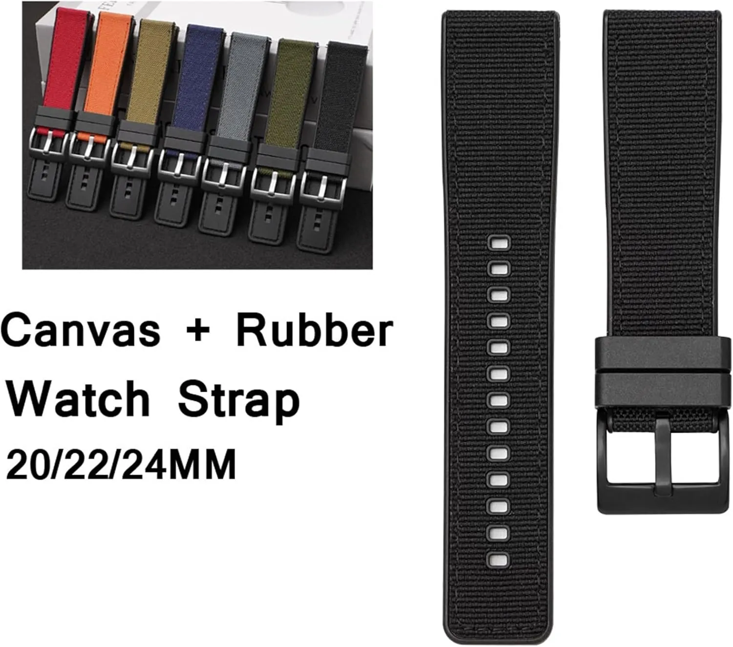 Canvas Silicone Watch Strap 20mm 22mm 24mm Men Women Universal
