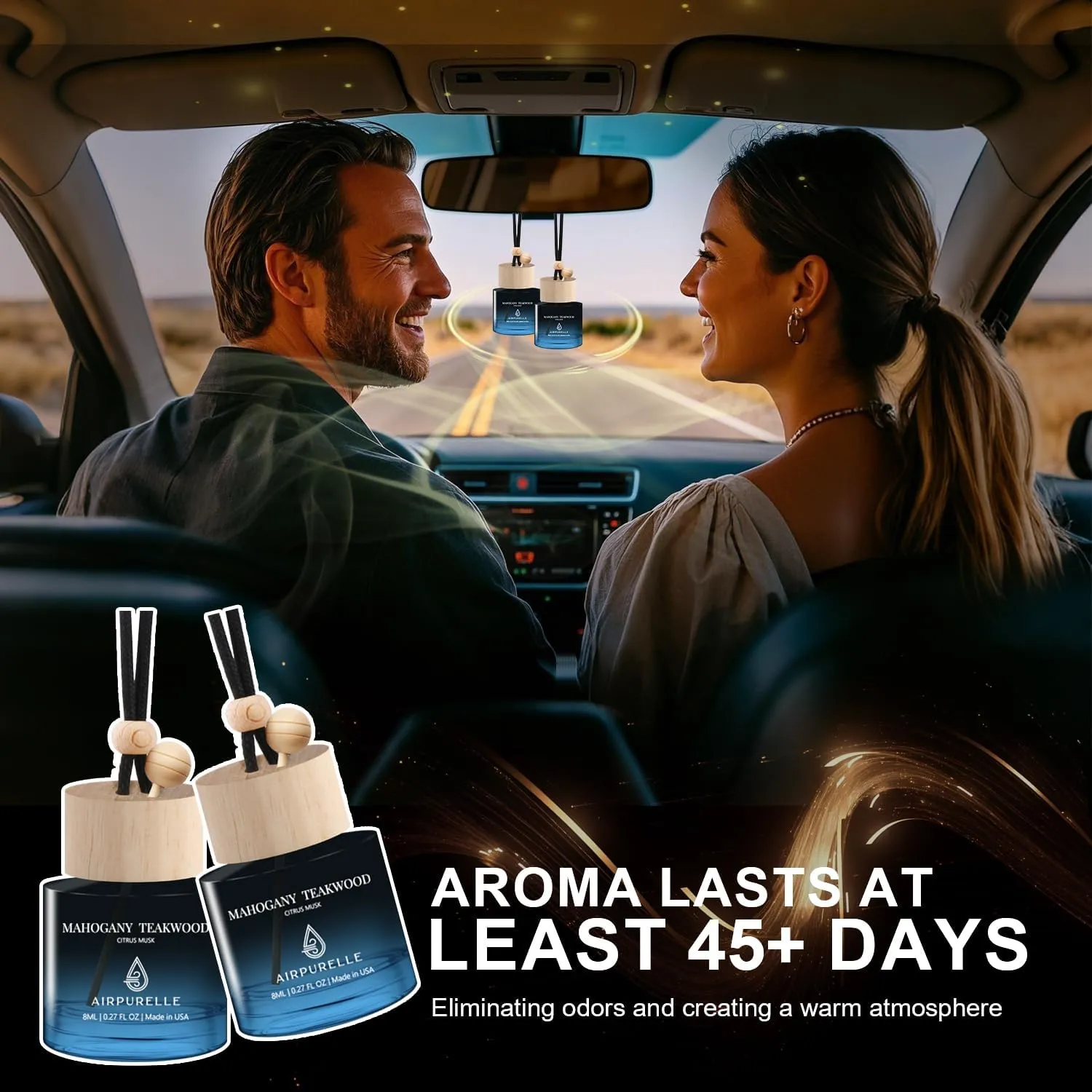 Car Air Freshener Hanging 2 Pack Air Fresheners Diffuser - Mahogany Teakwood Fragrance Oil Air Diffuser for Car, 45  days Long Lasting Fragrance, Two 0.27 FL OZ/8ML Made in USA