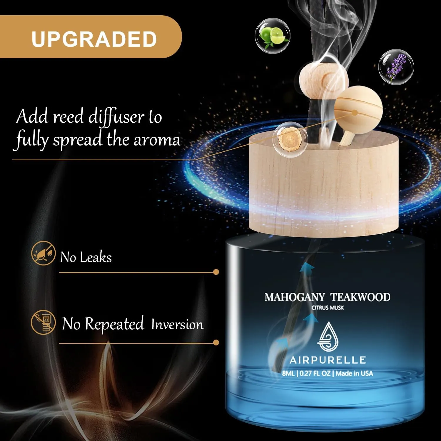 Car Air Freshener Hanging 2 Pack Air Fresheners Diffuser - Mahogany Teakwood Fragrance Oil Air Diffuser for Car, 45  days Long Lasting Fragrance, Two 0.27 FL OZ/8ML Made in USA