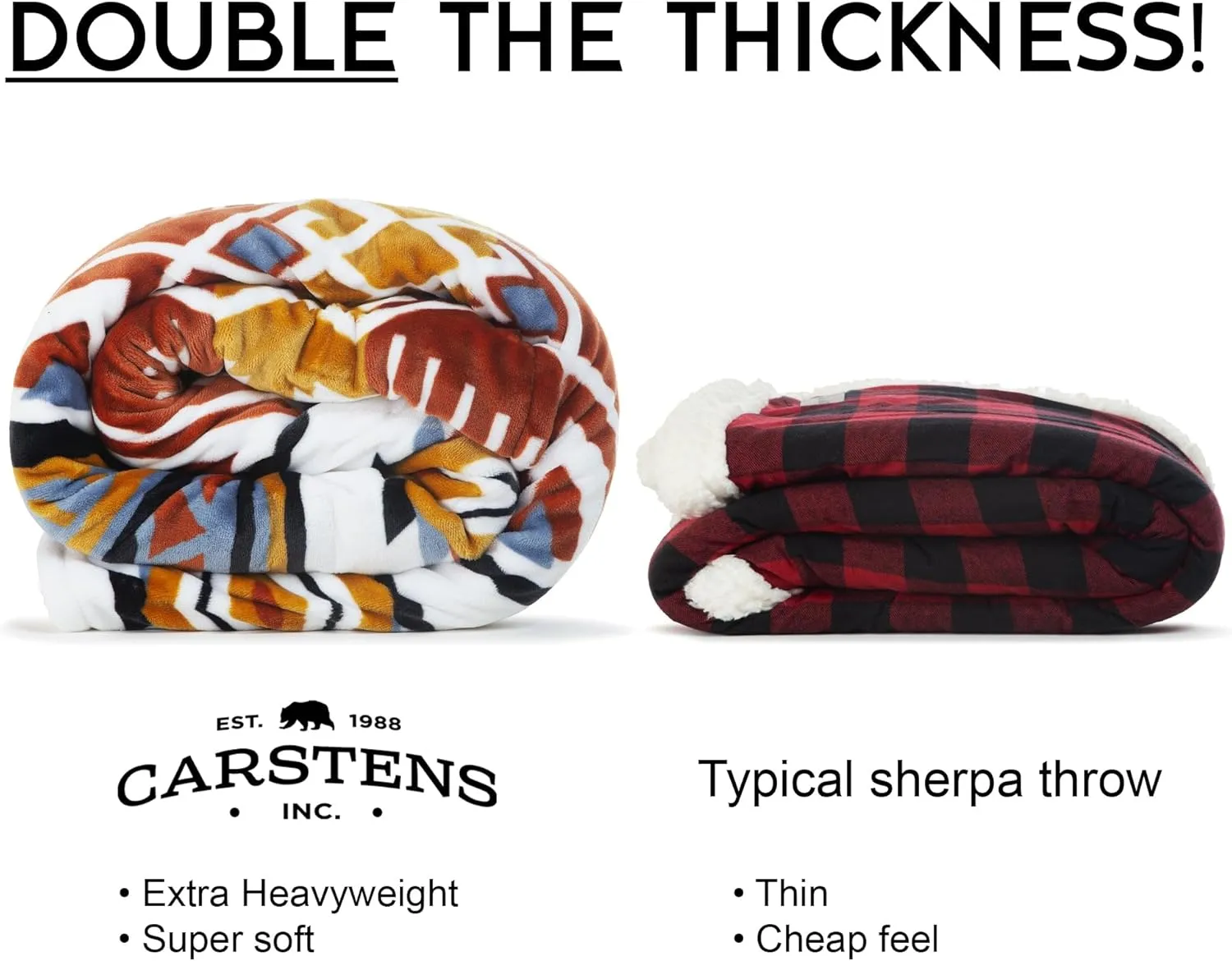 CARSTENS, INC. Ultra Premium Super Soft Plush Sherpa Fleece Oversized Throw Blanket 54" x 68", Arrowhead Earth