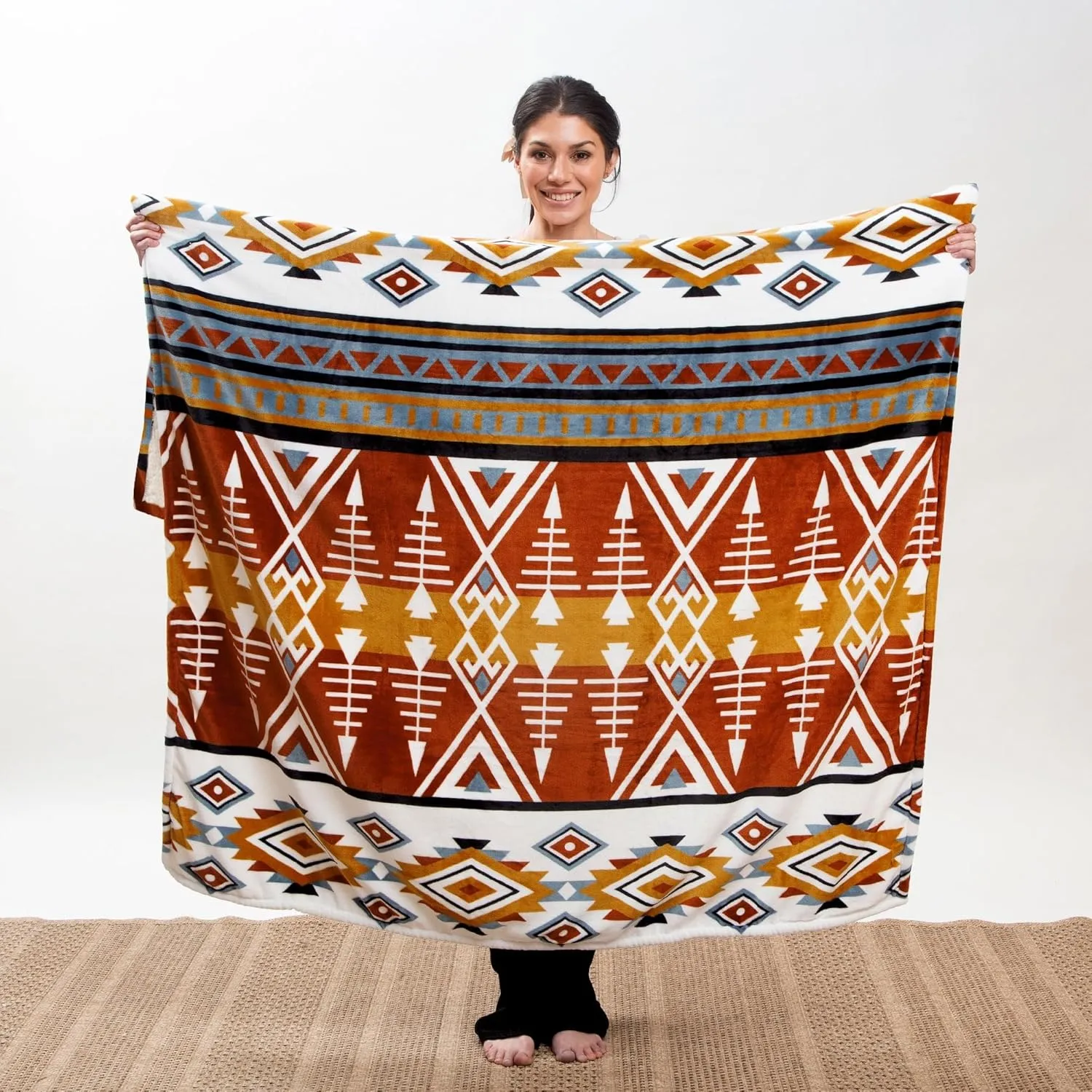 CARSTENS, INC. Ultra Premium Super Soft Plush Sherpa Fleece Oversized Throw Blanket 54" x 68", Arrowhead Earth