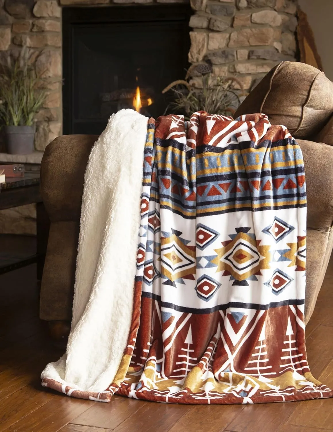 CARSTENS, INC. Ultra Premium Super Soft Plush Sherpa Fleece Oversized Throw Blanket 54" x 68", Arrowhead Earth