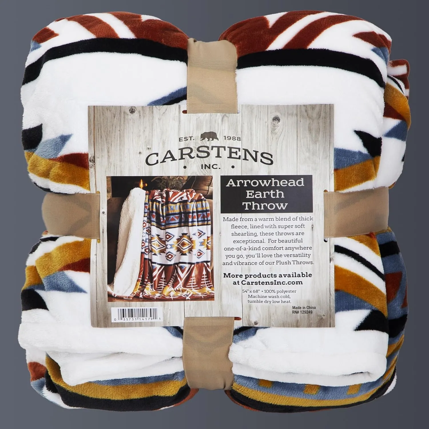 CARSTENS, INC. Ultra Premium Super Soft Plush Sherpa Fleece Oversized Throw Blanket 54" x 68", Arrowhead Earth